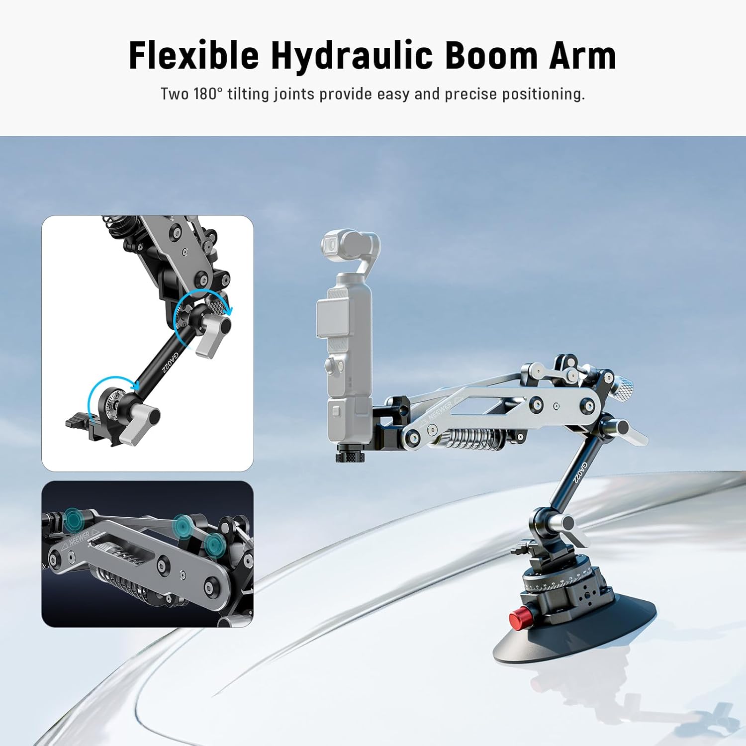 Detalle de NEEWER GA022 Vacuum Suction Cup Car Mount with Hydraulic Boom Arm (NATO rail, up to 18oz/500g)