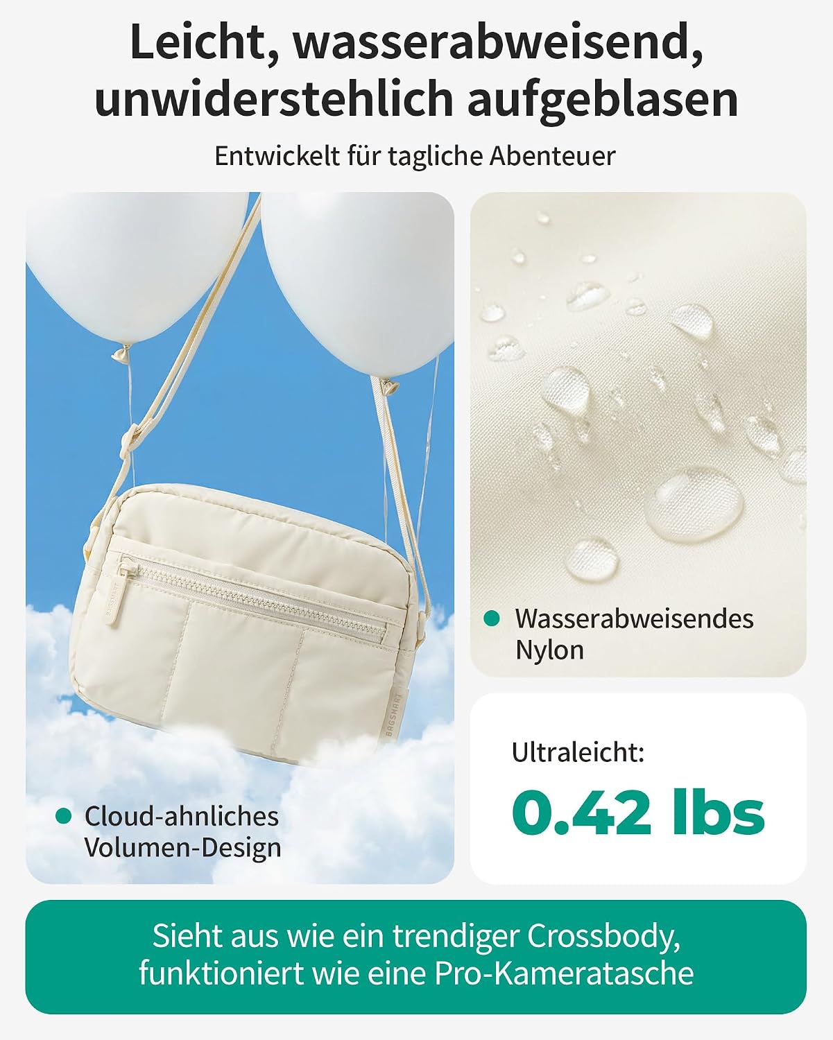 Detalle de bagsmart Puffer Kameratasche Klein – kompakte, leichte Umhängetasche für DSLR/SLR