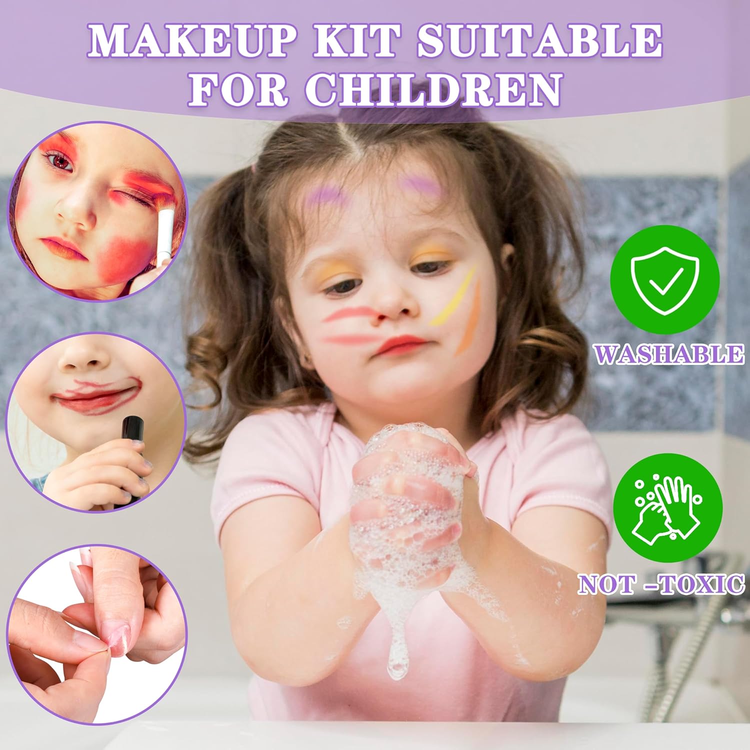Thumbnail 3 de 66 Pcs Kids Makeup Sets for Girls with Portable Stand – A playful starter kit for creative dress-up