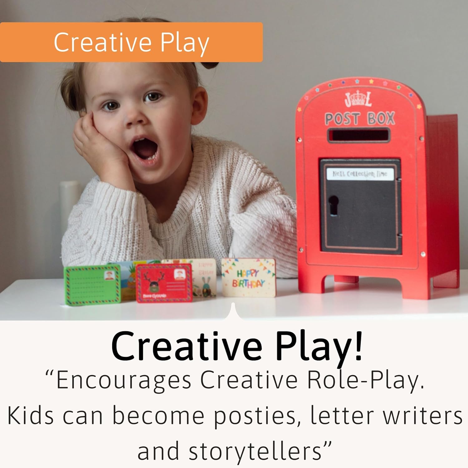 Detalle 2 de Jaques of London Wooden Post Box Toy – Classic post office playset with envelopes & blackboard (2+ years)