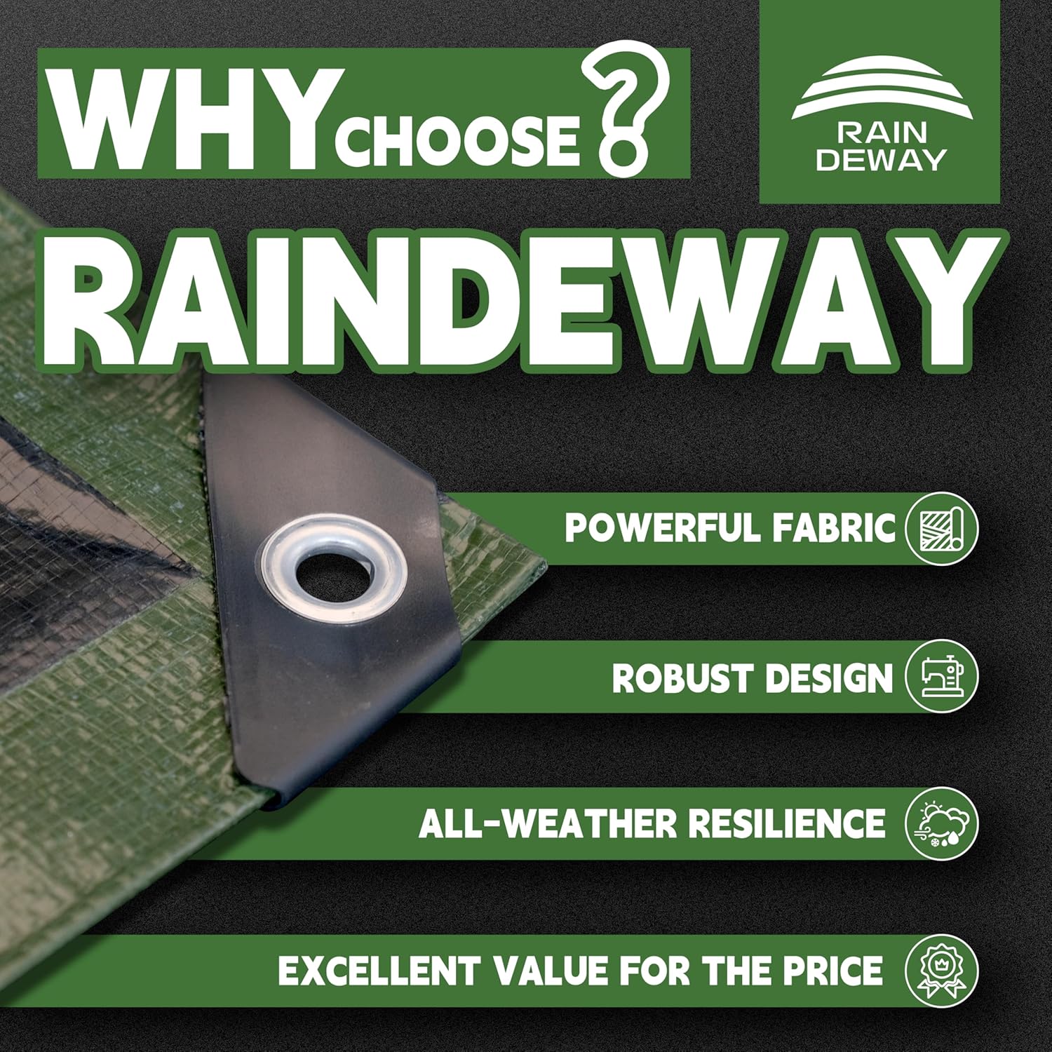 Thumbnail 1 de RAINDEWAY Tarps 8x10 Feet Waterproof Poly Tarp (9Mil) with Metal Grommets – Green/Black