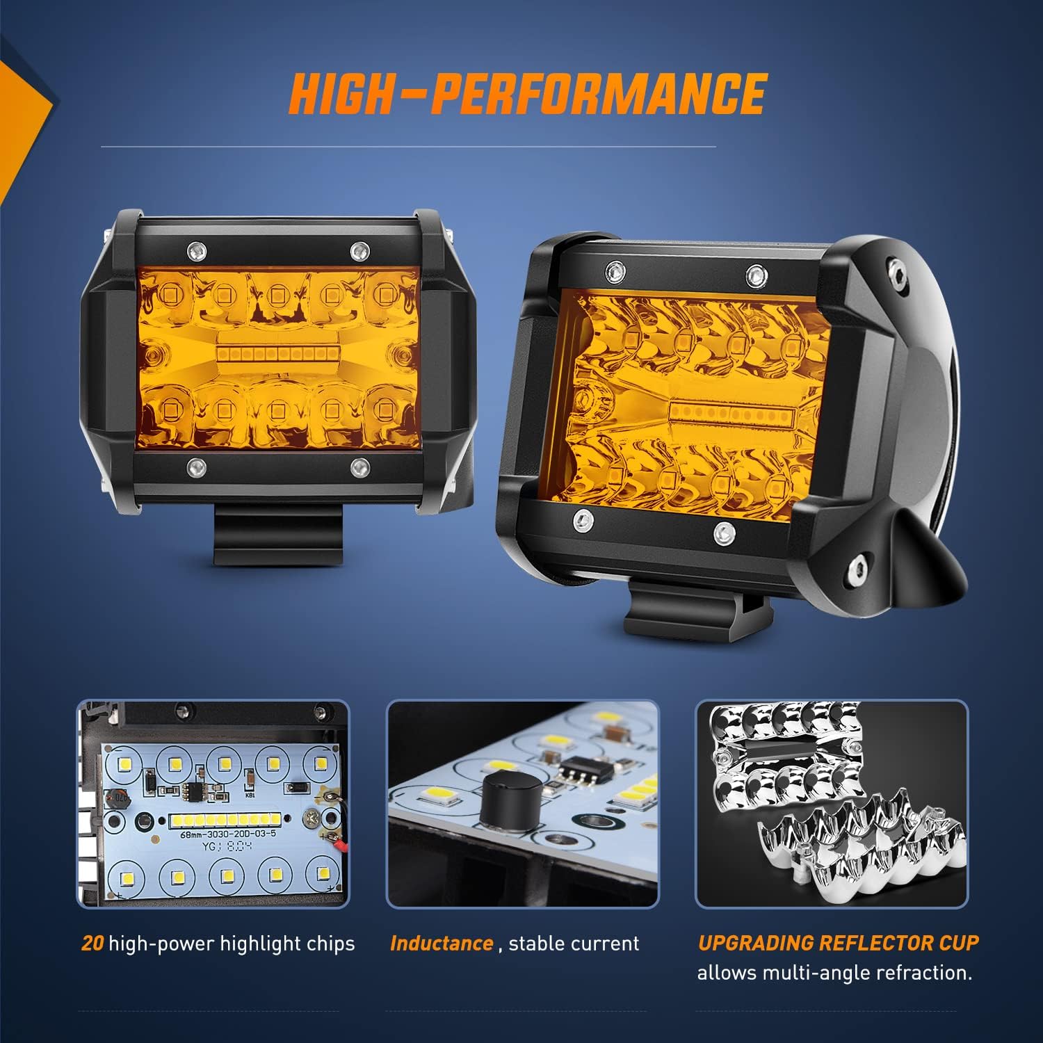 Detalle de Nilight 4-inch Amber LED Pods 60W driving lights