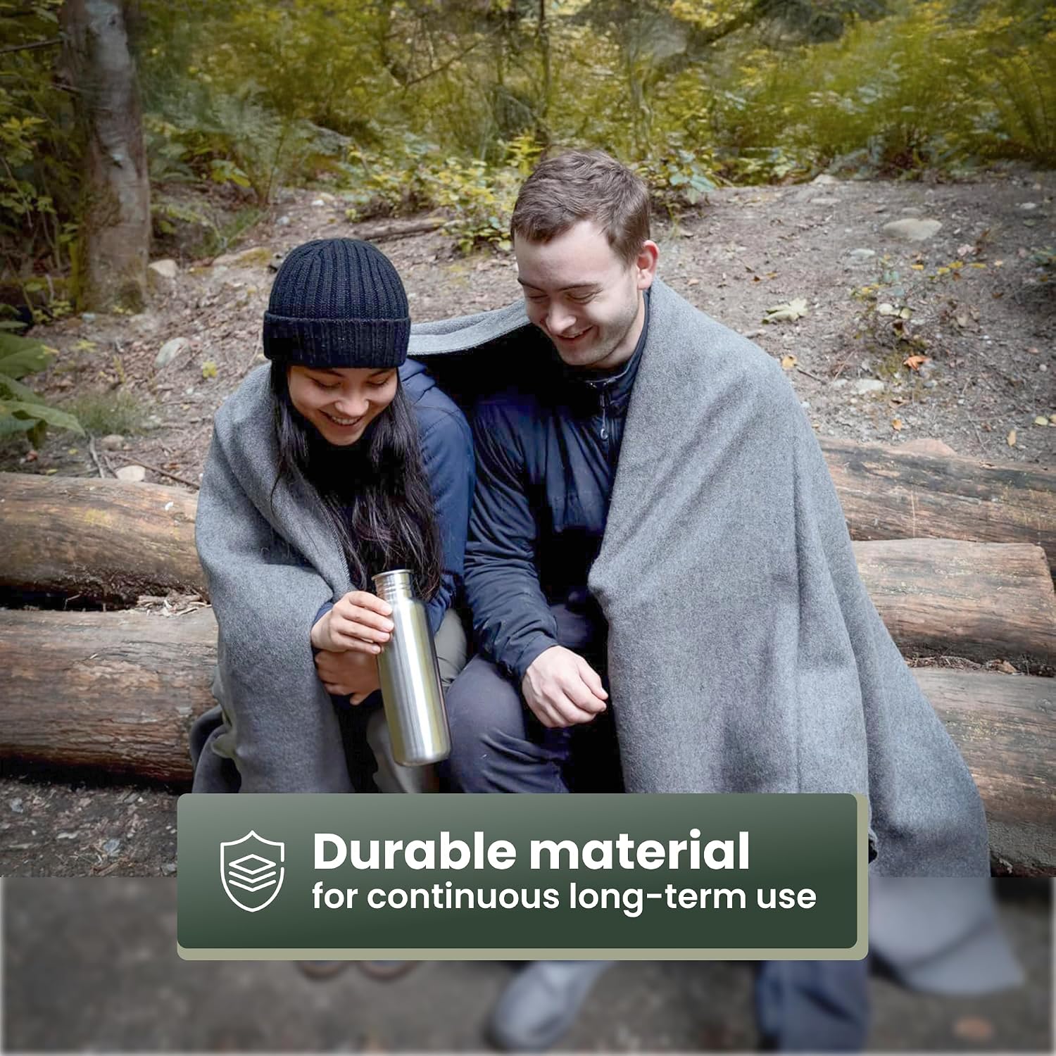 Detalle 1 de 72 HRS 72HRSWOOLBLANKETS Winter Camping Blanket, 80% Wool, Black