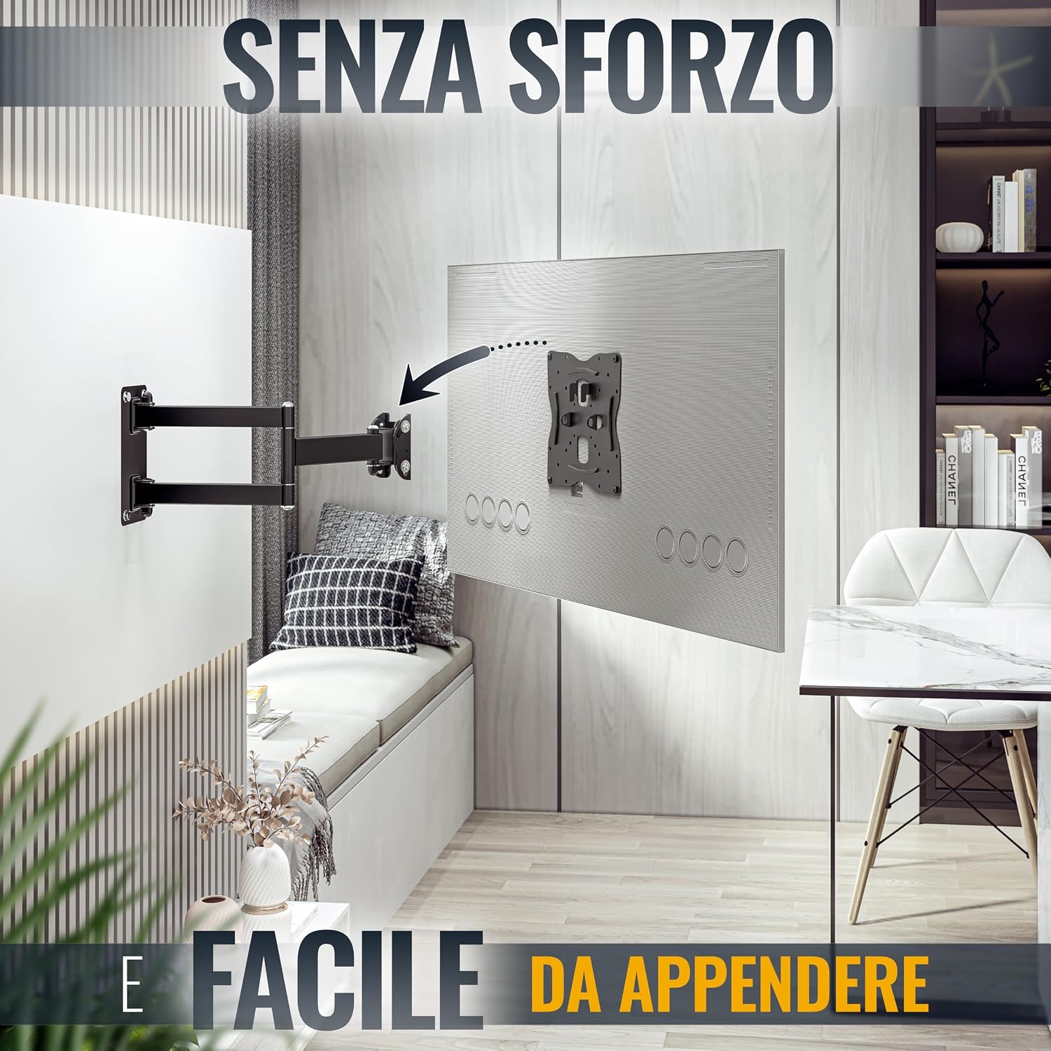 Detalle de RICOO S1022 Supporto TV da Parete 32-55 pollici, VESA 200x200, rotazione 180°, inclinazione ±3°