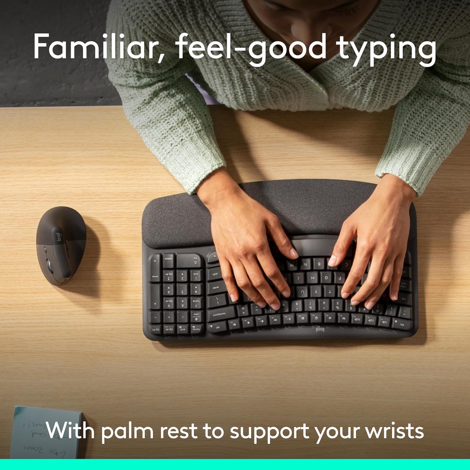 Detalle 2 de Logitech Wave Keys & Lift Vertical Mouse ergonomic bundle (Graphite) — wireless keyboard + vertical wireless mouse