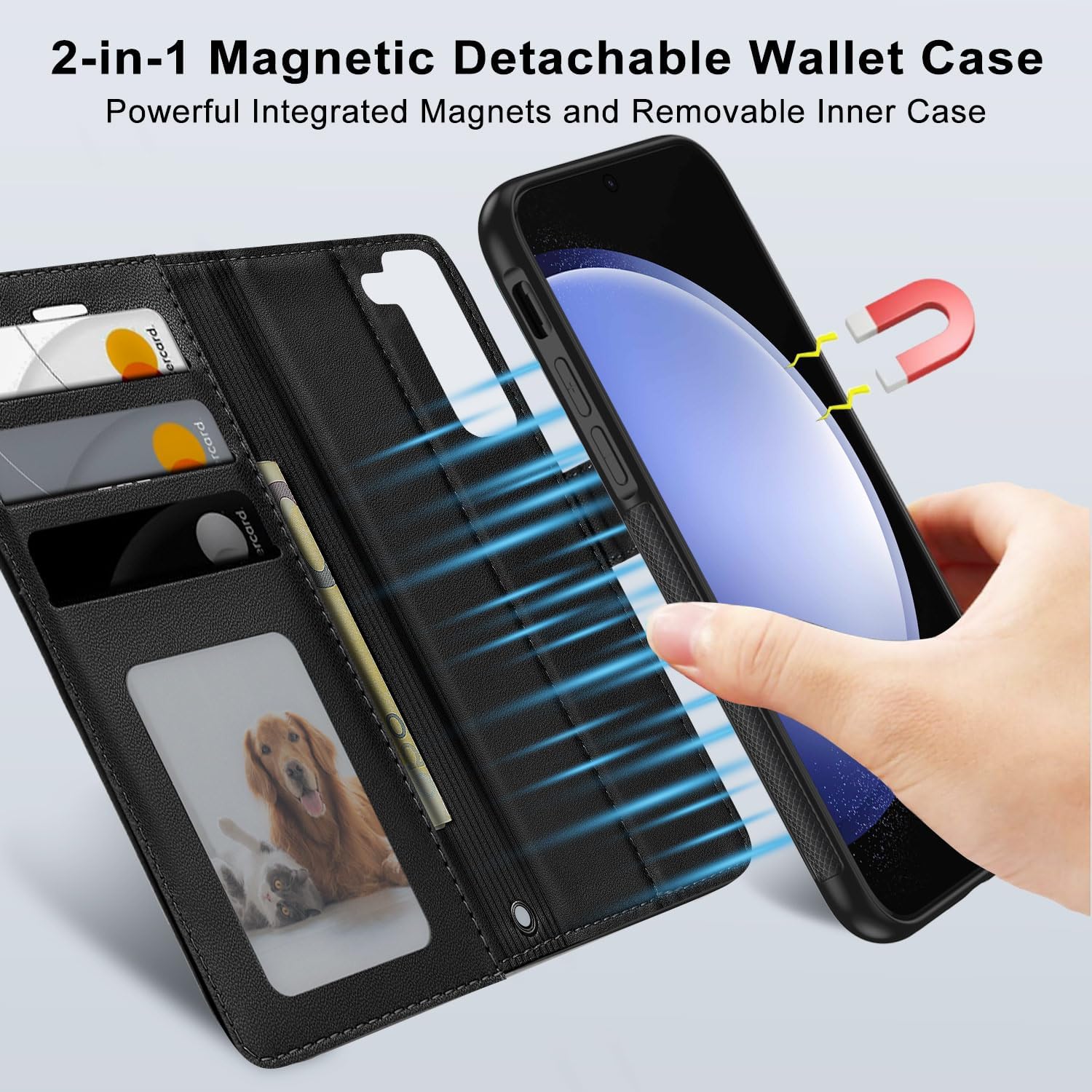 Detalle de XTCASE coque magnétique 2 en 1 portefeuille pour Samsung Galaxy S23 5G compatible MagSafe, noir