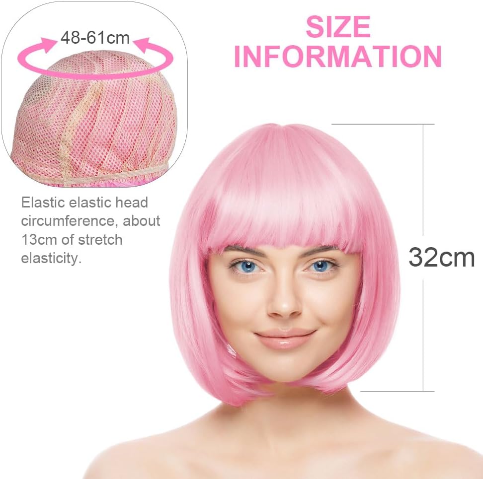 Detalle de Aomig Pink/B Short Bob Wig for Women – 3 PCS Set (Synthetic, Heat-Resistant)