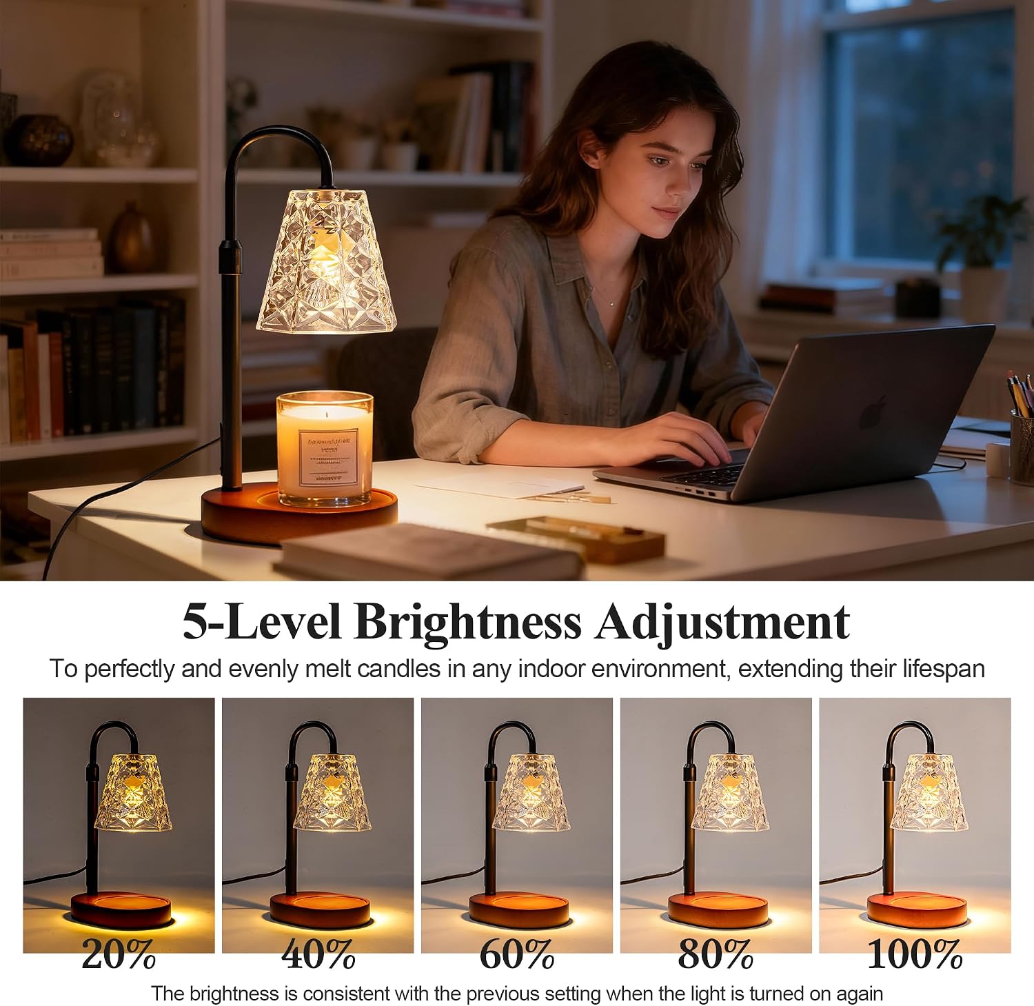 Thumbnail 2 de ESUNYD 10820 Candle Warmer Lamp with Timer, Adjustable Height, Black