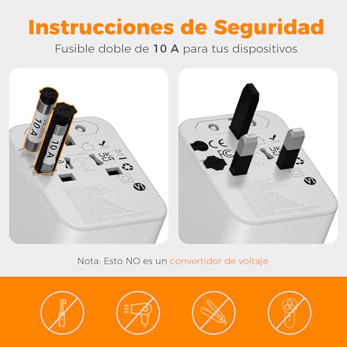 Detalle de TESSAN Adaptador Enchufe Universal de Viaje con 5 USB y Carga Rápida 65W GaN
