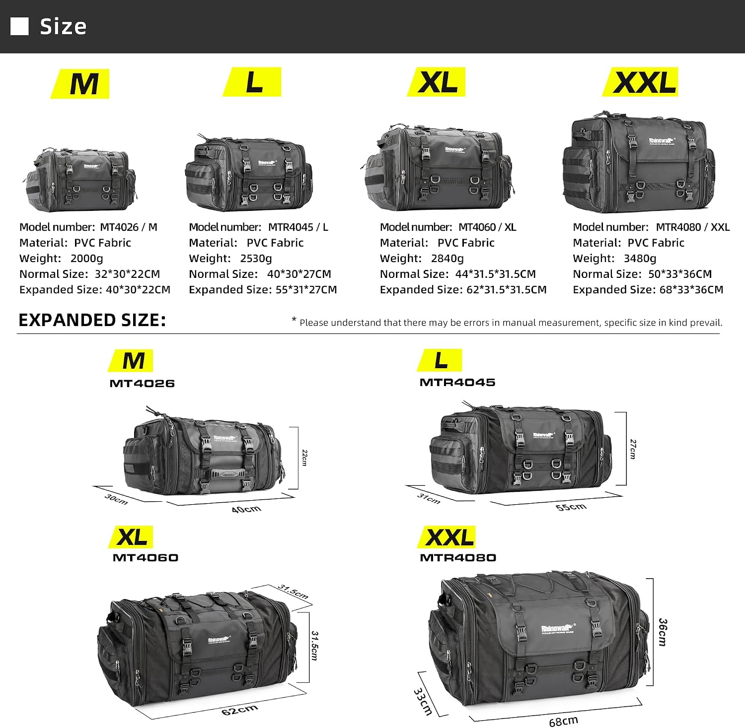 Detalle de Rhinowalk Expandable Motorcycle Tail Bag 45L 🏍