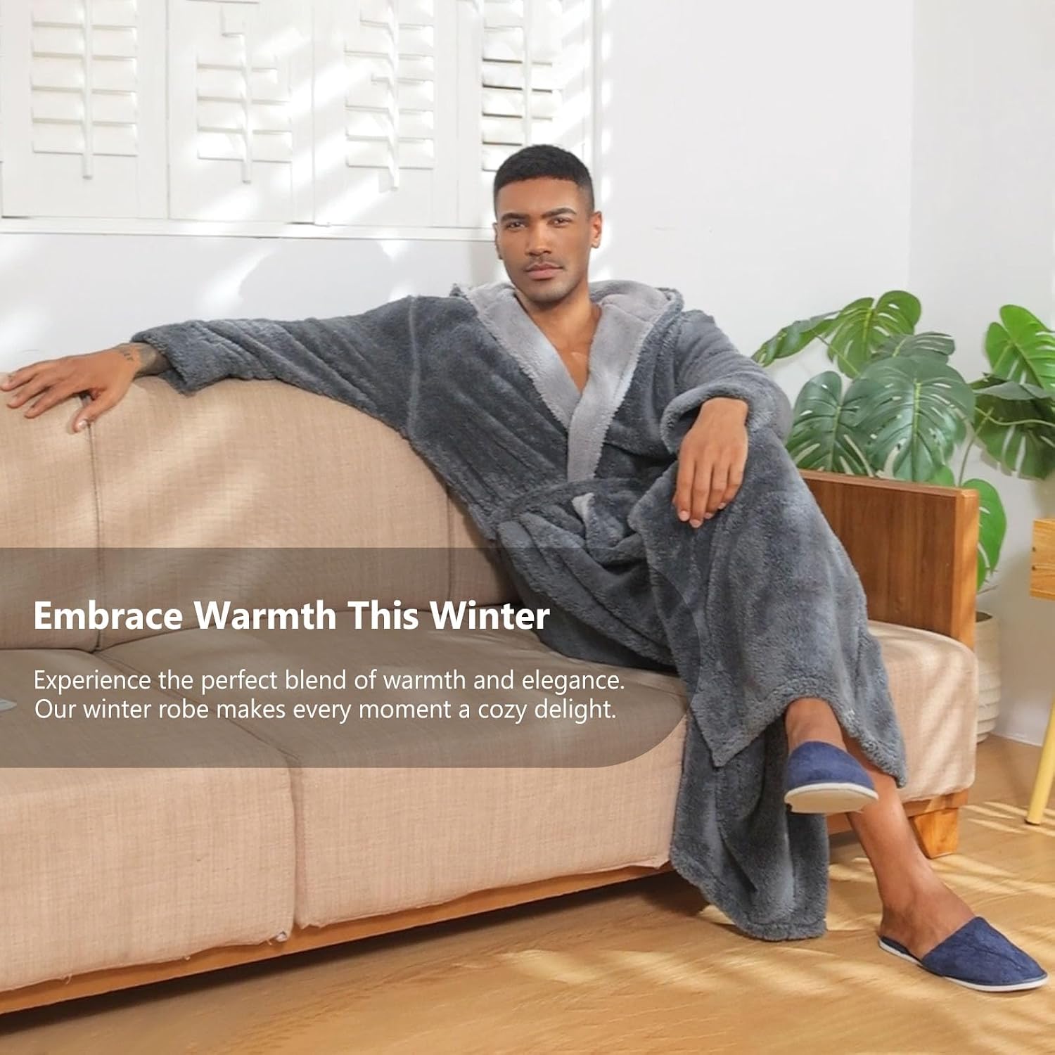 Thumbnail 4 de Hellomamma Men's Hooded Robe, Polyester Flannel