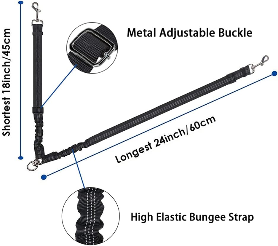 Detalle de Kelivi Double Dog Lead Coupler (No Tangle 360° swivel) – heavy-duty adjustable bungee double leash for two dogs