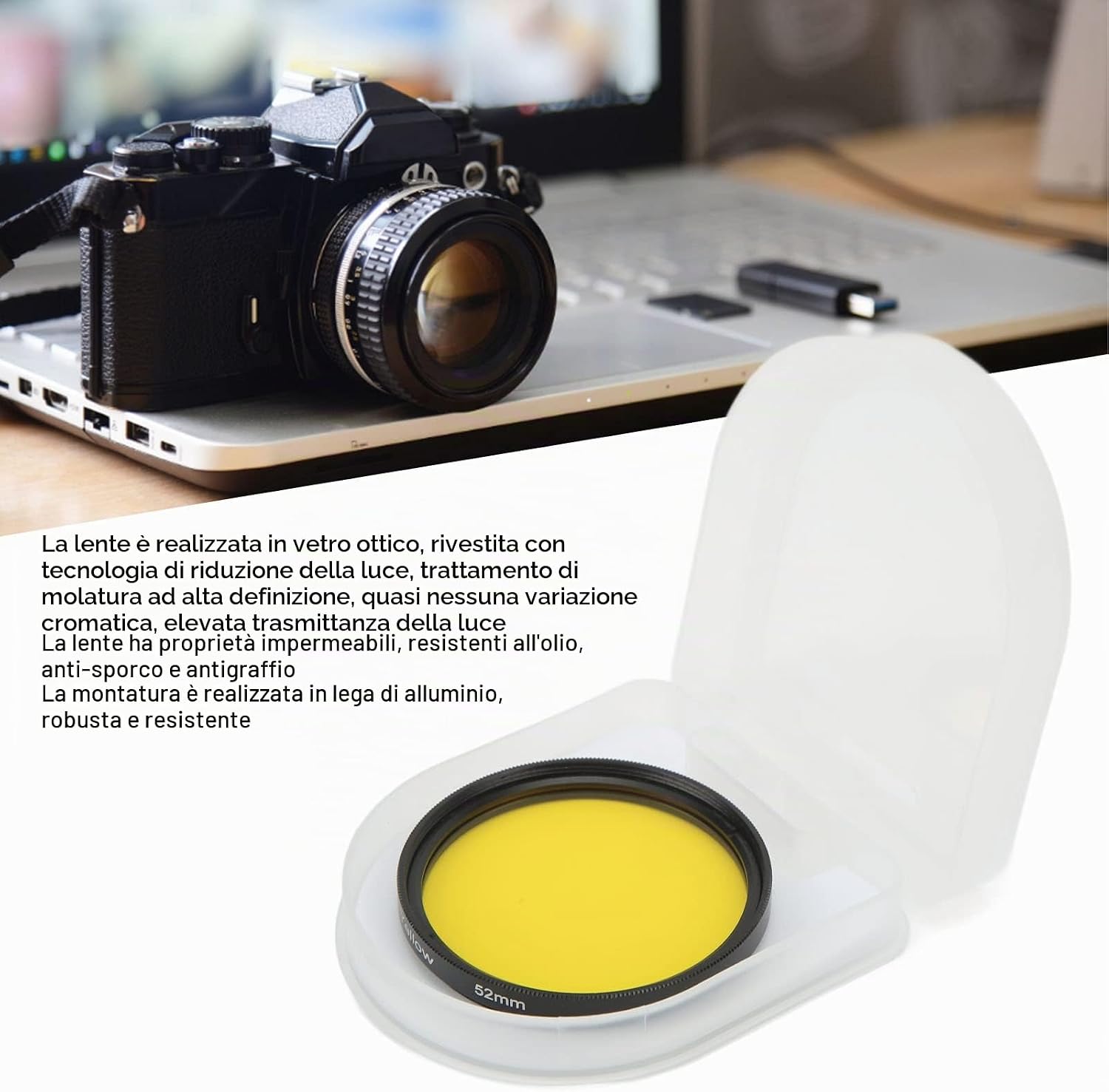 Thumbnail 4 de Akozon Filtro per Fotocamera Slim 52 mm – Filtro obiettivo in vetro ottico, telaio in lega di alluminio, effetto dreamy (giallo)