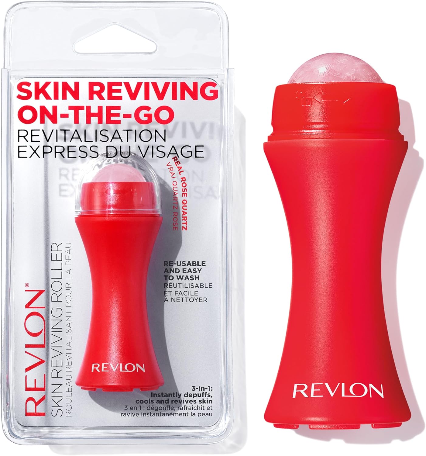 Detalle de Revlon Hautbelebungsroller mit Rosenquarz – kompakter Gesichtsroller für ganztägige Belebung