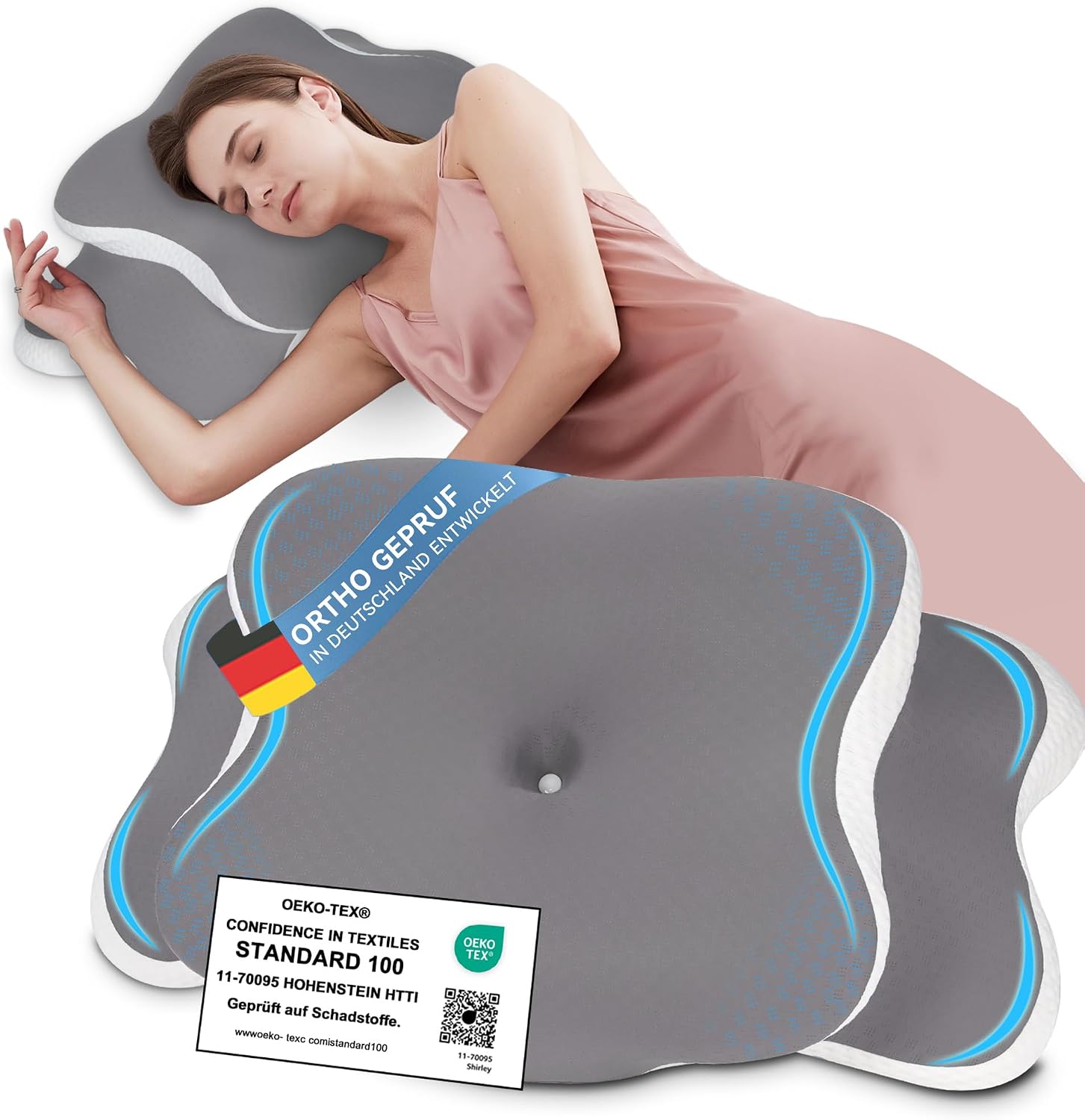 Detalle de Silencomfort Oreiller ergonomique cervical à mémoire de forme pour douleurs au cou et aux épaules (65 x 40 cm)