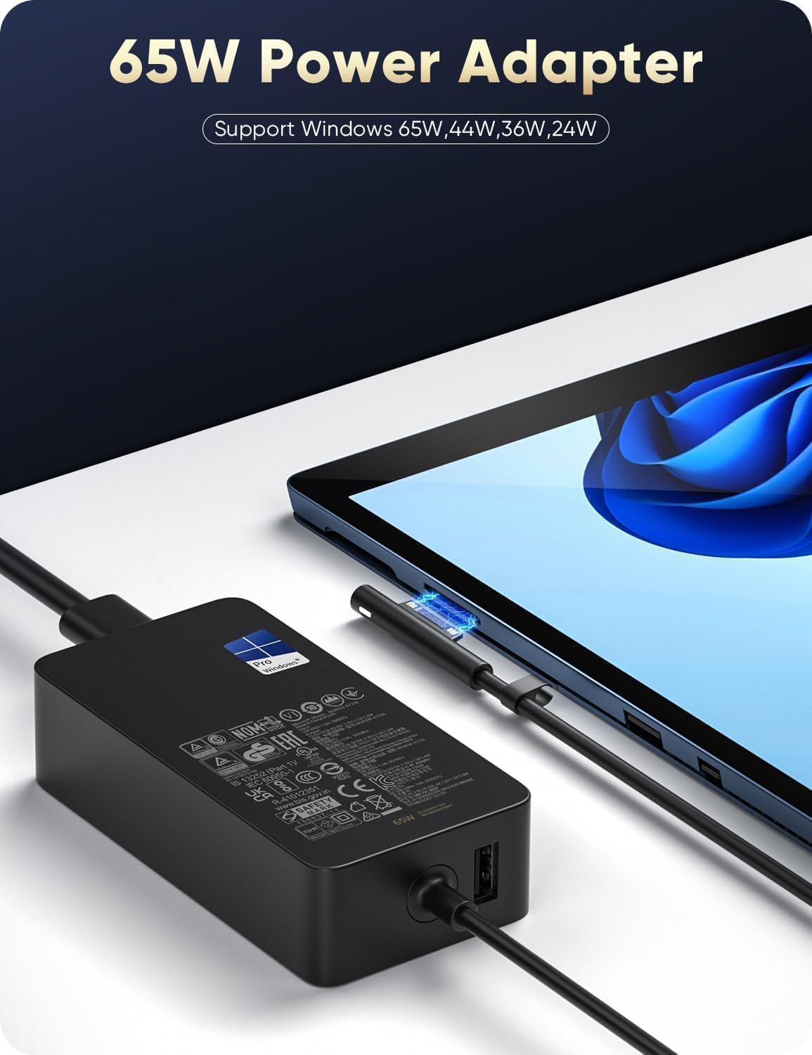 Detalle de Chargeur Surface Pro 65W – charge rapide et fiable pour Surface Pro et appareils Surface