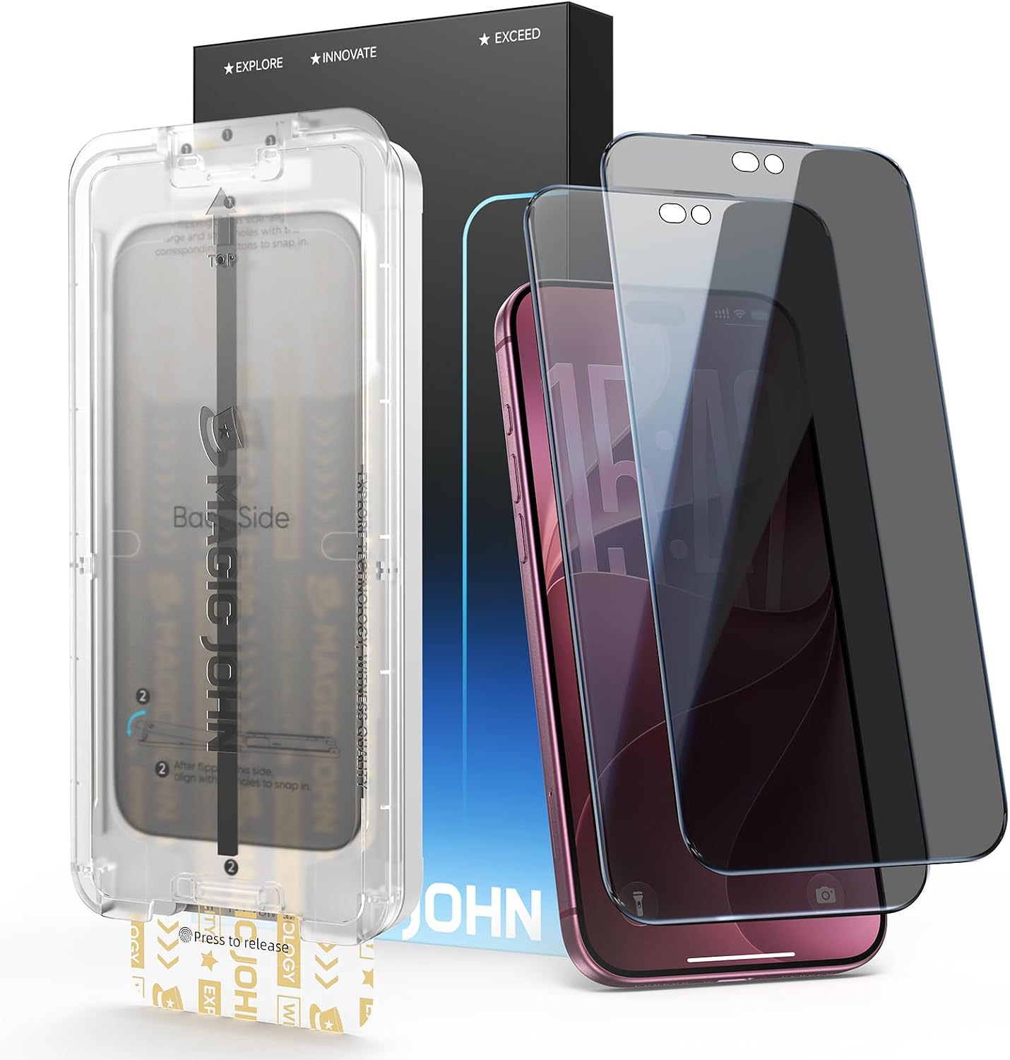 Detalle de MAGIC JOHN 3rd Gen iPhone 18 Pro Max Privacy Screen Protector, 2-Pack 9H AR Glass