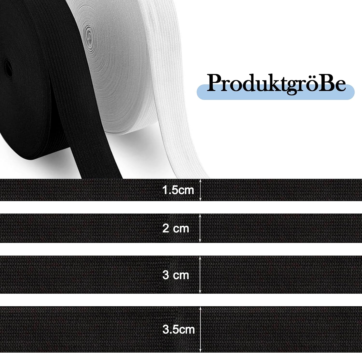 Thumbnail 3 de XiaoLidm 30 Meter Gummiband Nähen – Multi-Size Set (15, 20, 30, 35 mm) aus Polyester/Latex, weiß