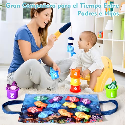 Thumbnail 7 de Yitical Juguetes Montessori para Niños de 1 Año – Set de pesca de tela con taza apilables y bolsa de almacenamiento