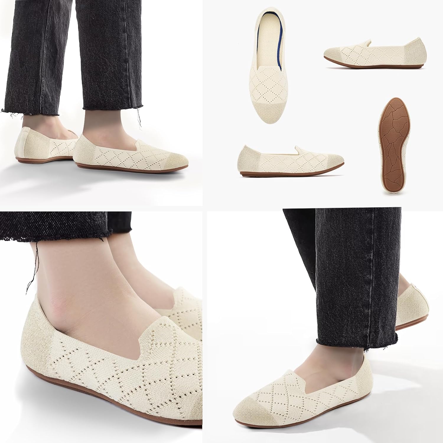 Detalle de Puxowe Bequeme Ballerinas Damen – Atmungsaktive, faltbare Schlupfschuhe mit Memory Foam