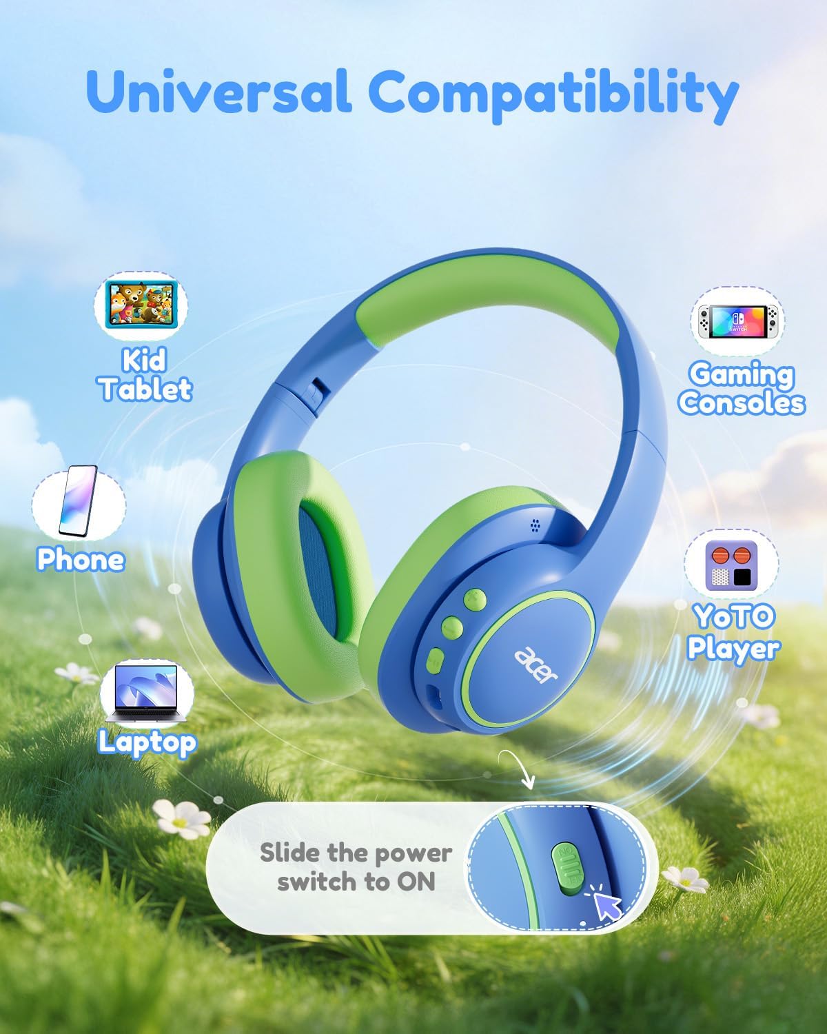 Detalle 2 de Acer OHR702 Kids’ Wireless Over-Ear Headphones, 85 dB Limit, Bluetooth 6.0