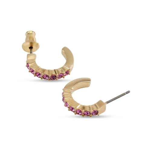 Detalle de Swarovski Pendientes de aro Mini Hoop: aro redondo en tono oro con pavé de cristales rosas