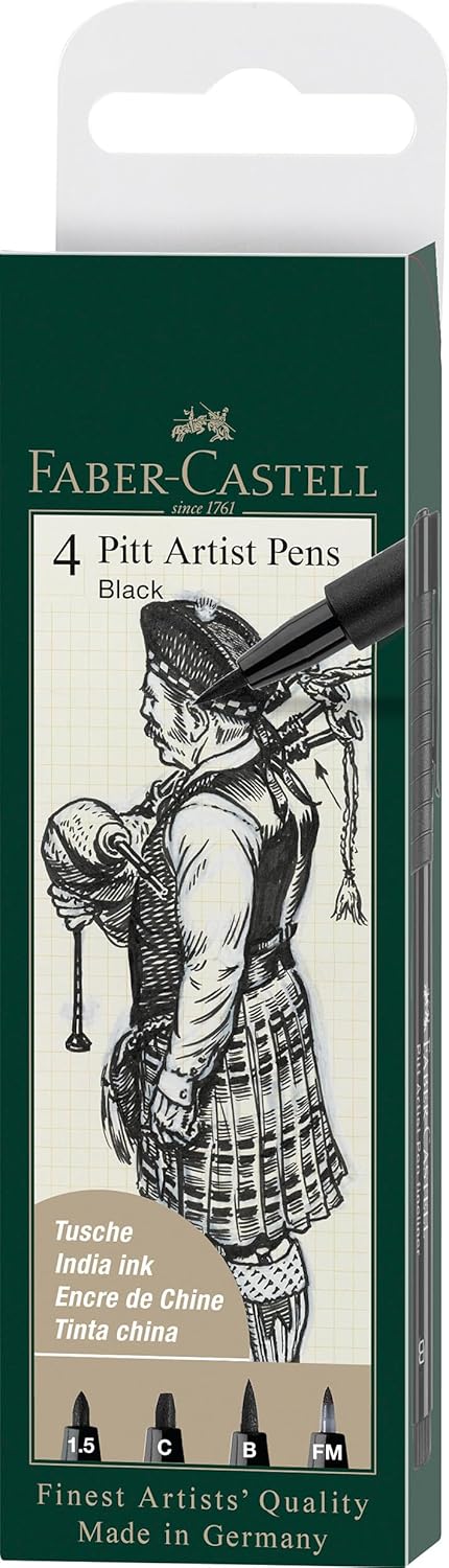 Thumbnail 6 de Faber-Castell Pitt Artist Pen Set di 4 Pennarelli – Nero Impermeabile e Resistente alla Luce