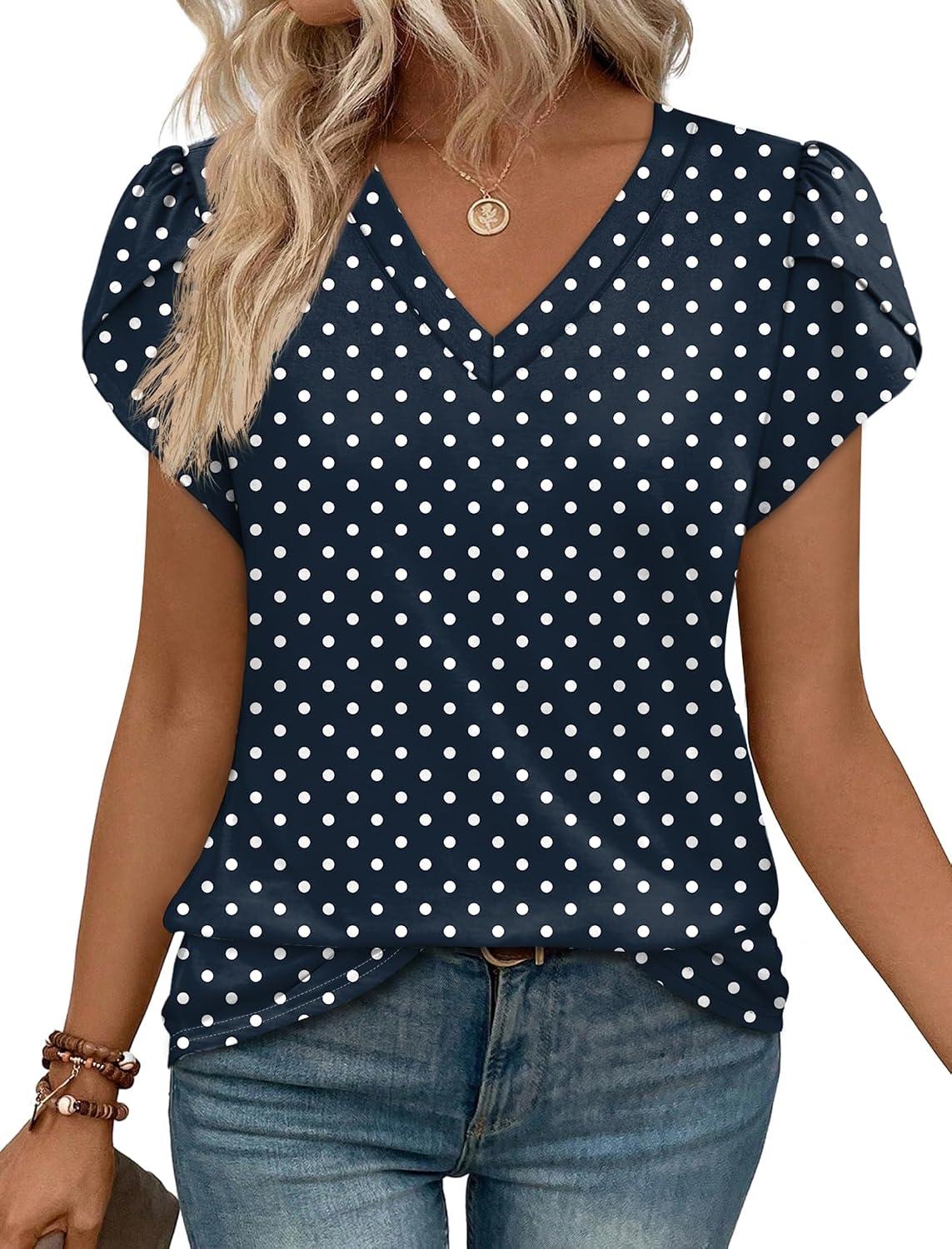 Thumbnail 6 de WIHOLL Women's Petal Sleeve Dressy Casual V-Neck Top
