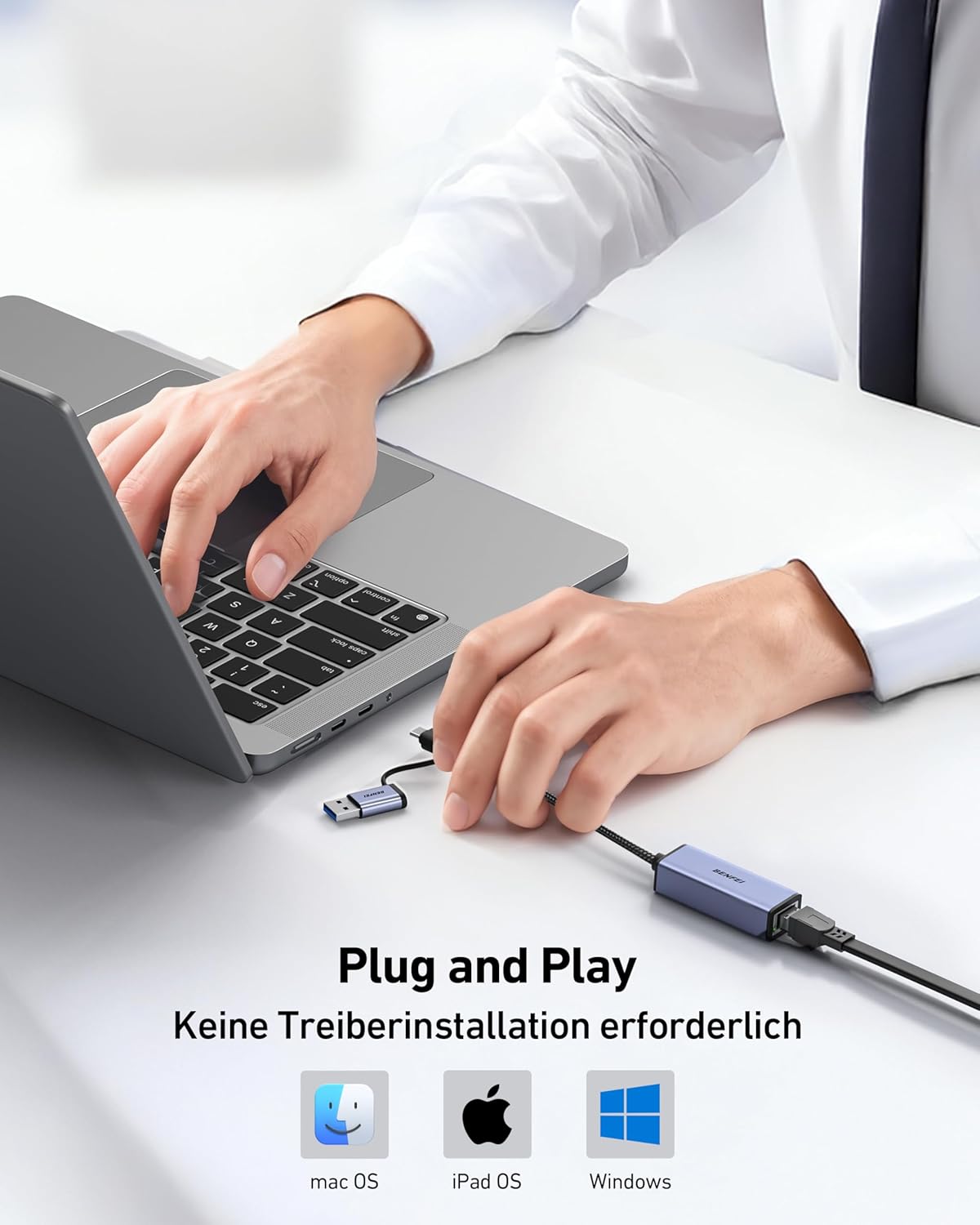 Detalle 2 de BENFEI USB-C Ethernet Adapter 1 Gbit/s đ