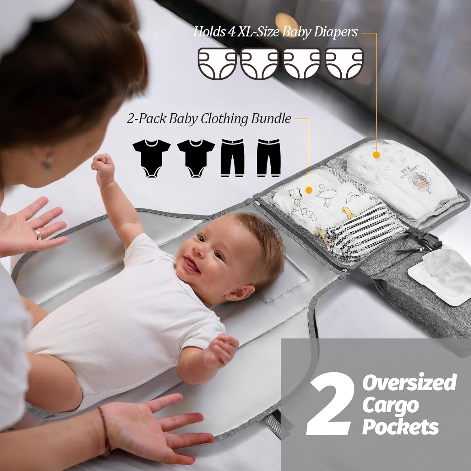 Detalle de Portable Baby Changing Mat with Wipe-Pocket and Head Cushion