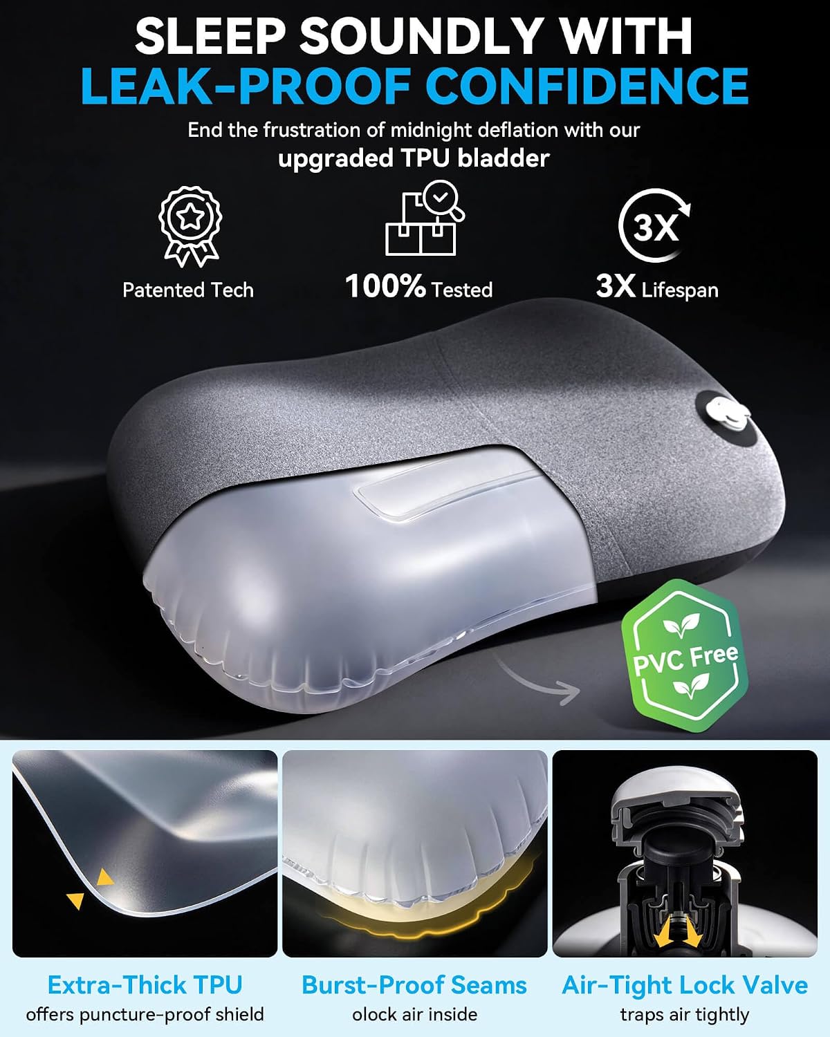 Detalle de Hikenture 1038-A2 Inflatable Camping Pillow with Removable Cover and Ergonomic Support