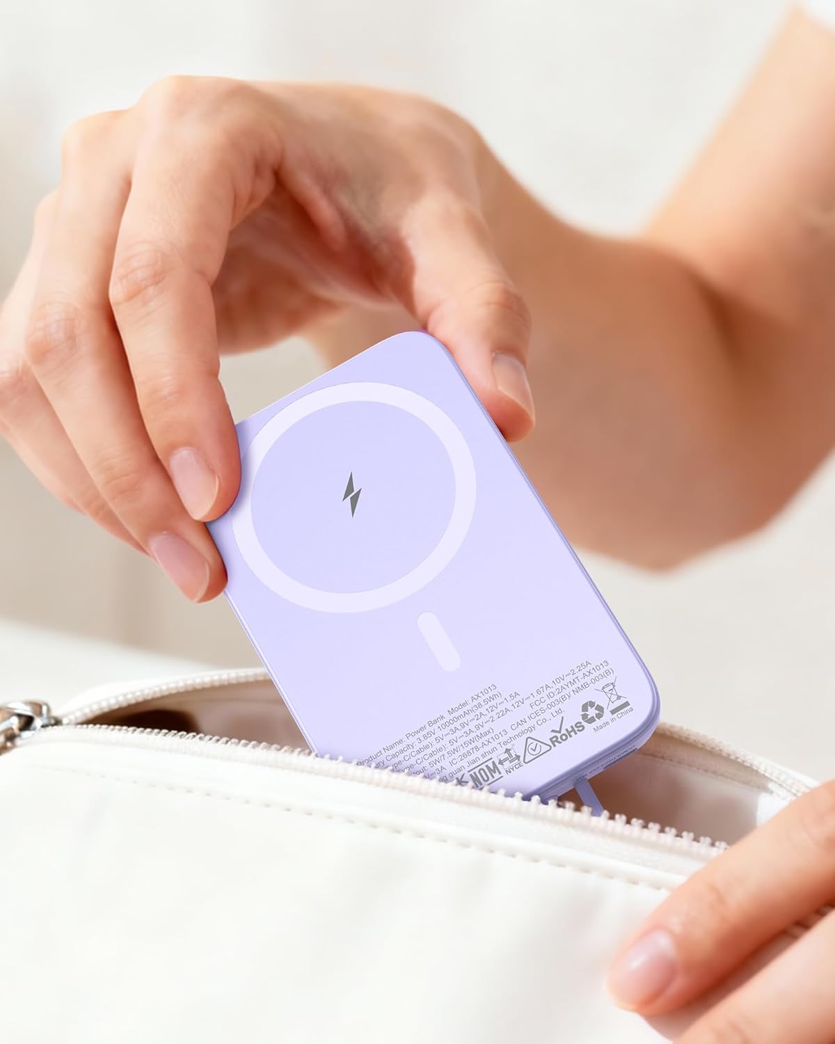 Thumbnail 2 de ASPERX Magnetic Power Bank with Built-in USB-C Cable (10,000mAh, 22.5W wired / 7.5W wireless) – Purple