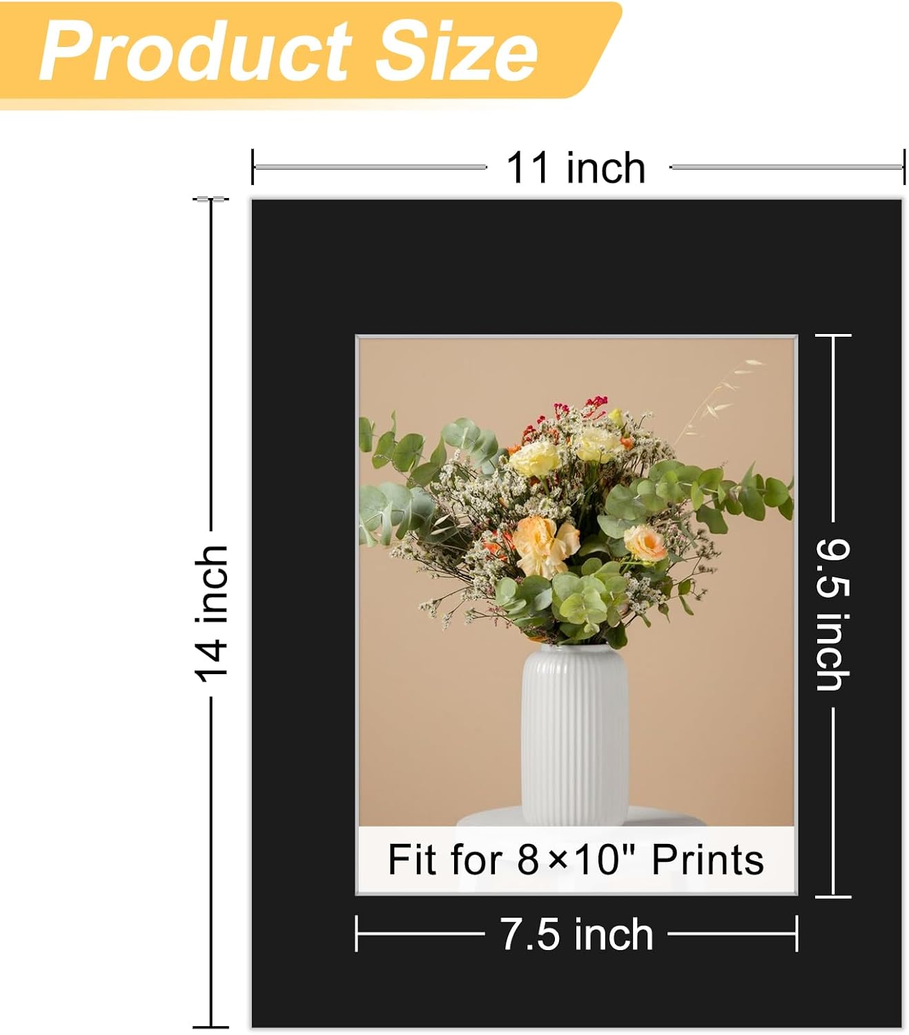 Detalle 2 de Phinus 16XKDP0002 Picture Frame Mats, 11 x 14 to 8 x 10, Black, 7-Pack