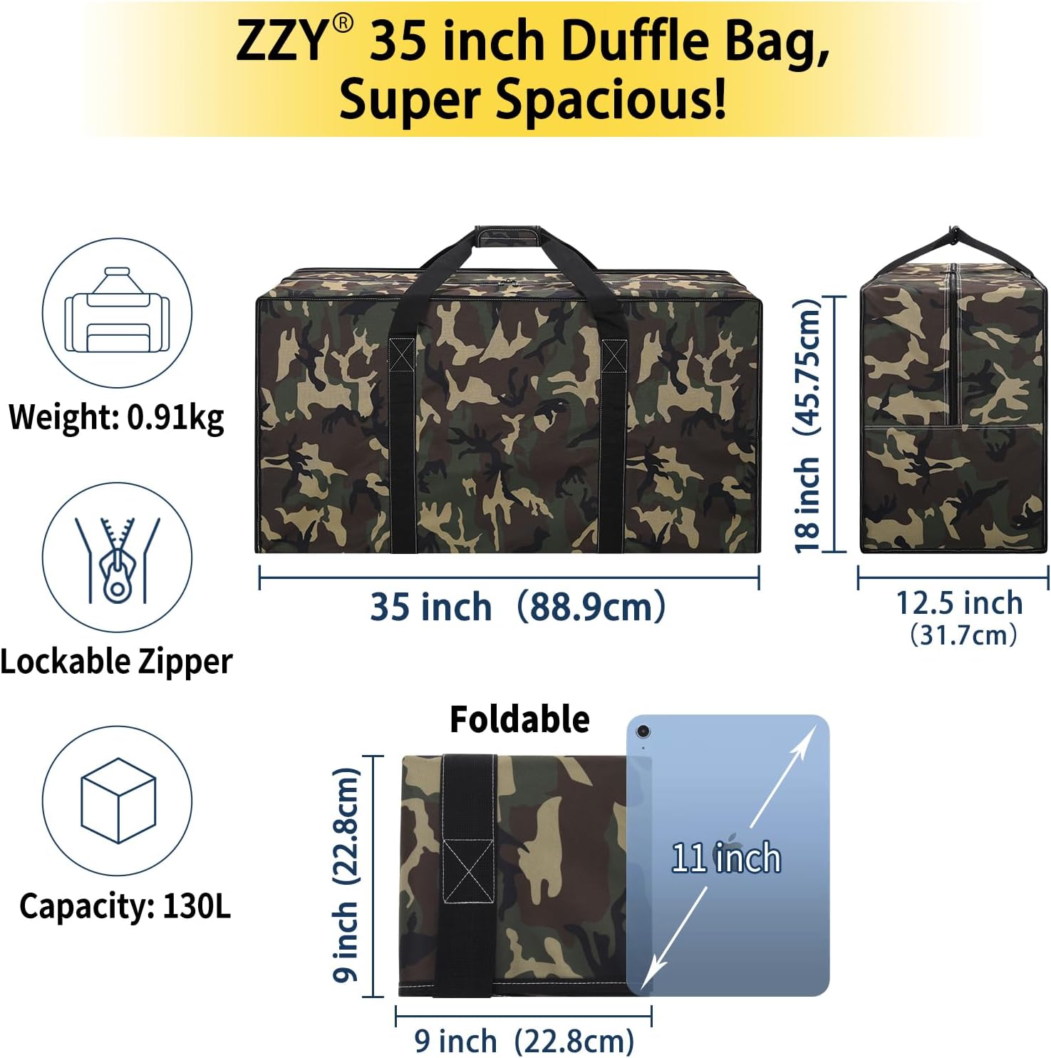 Thumbnail 1 de 130L Extra Large Duffle Bag – 35 inch Holdall, Heavy Duty & Water Resistant
