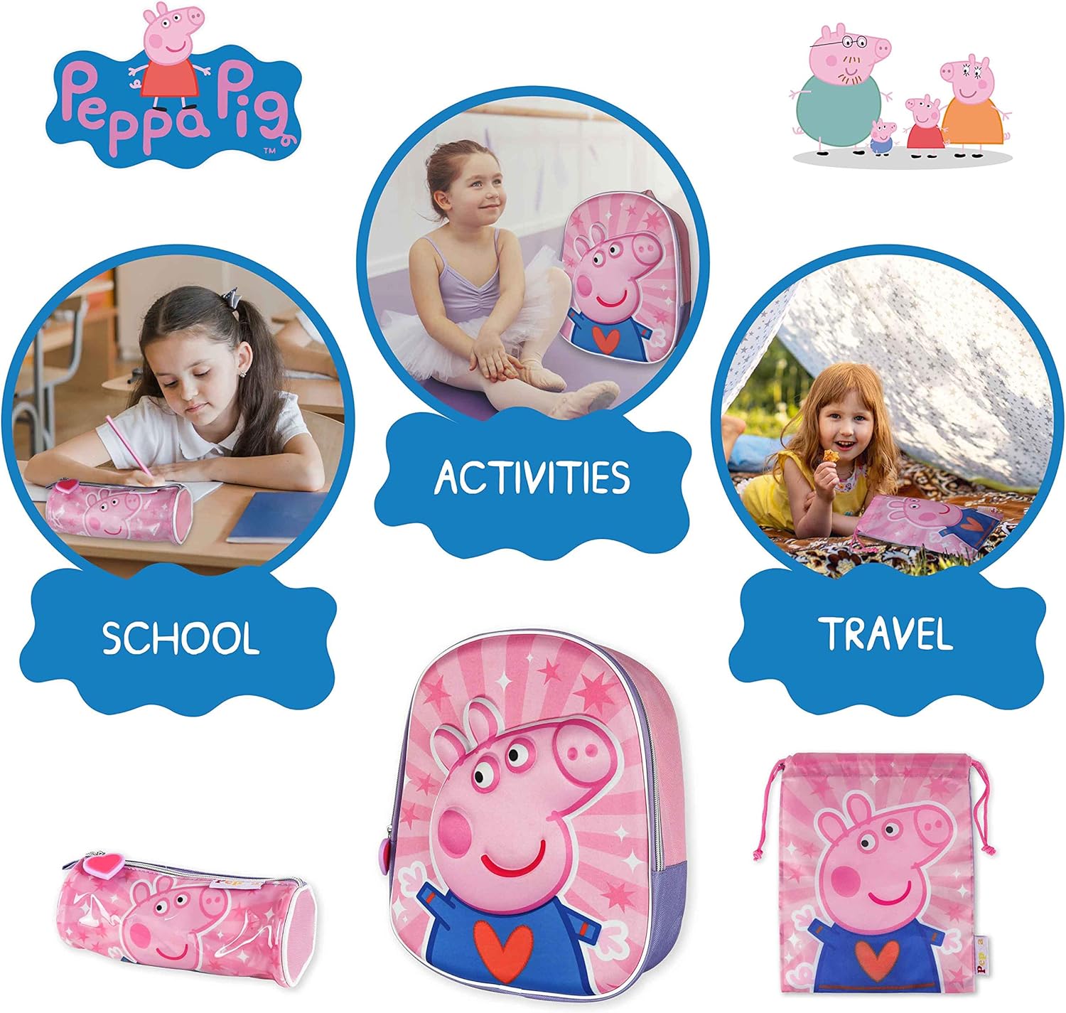 Detalle de Zaino Scuola Elementare Bambina 3D Peppa Pig con astuccio e zainetto | Pacchetto ritorno a scuola
