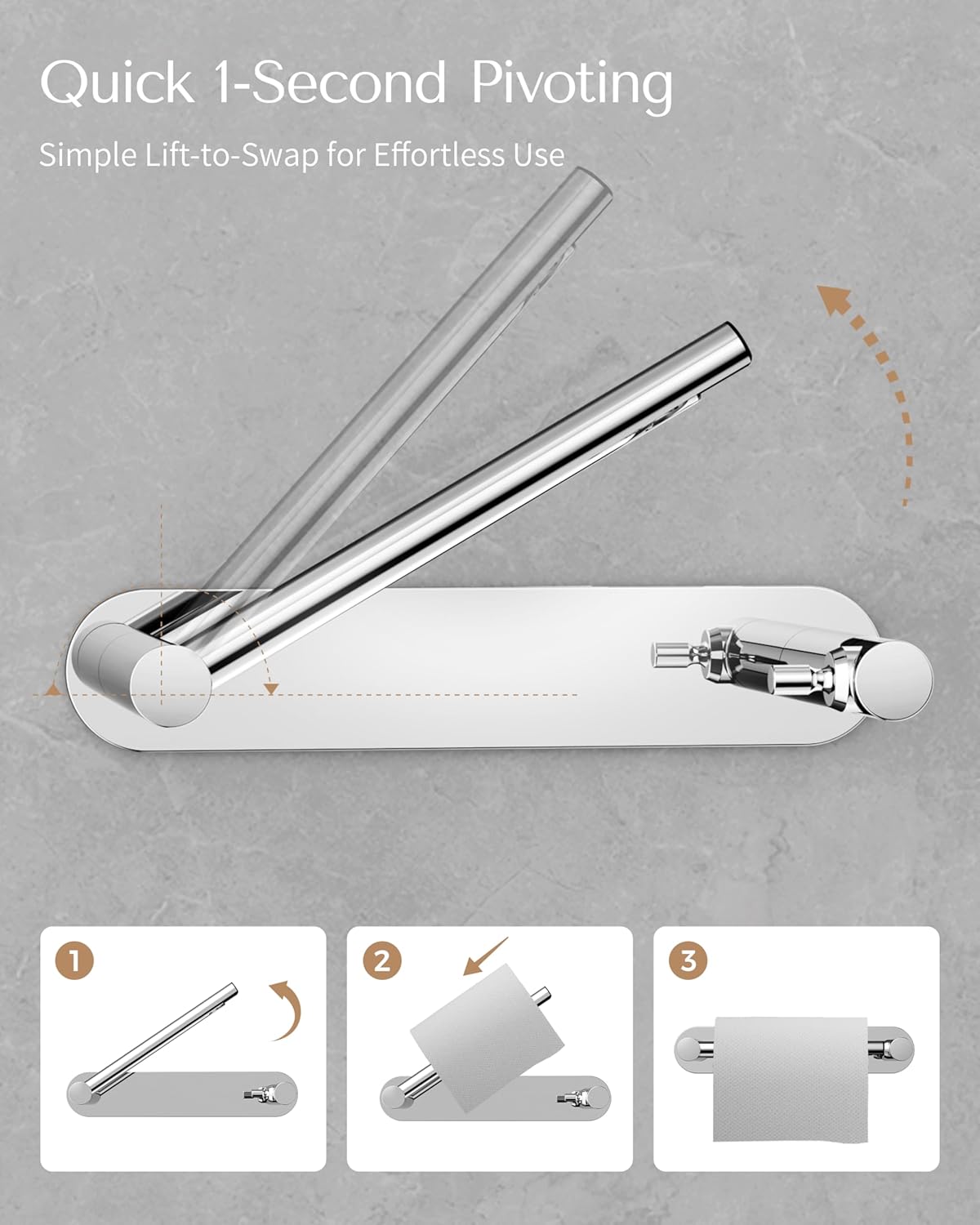 Detalle de WZRUA self-adhesive double-post pivoting toilet roll holder (chrome stainless steel, no drilling)
