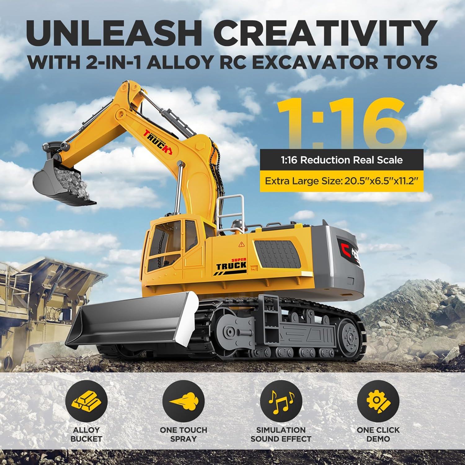 Thumbnail 1 de 21" Remote Control Excavator Toy 15-Channel 🚜