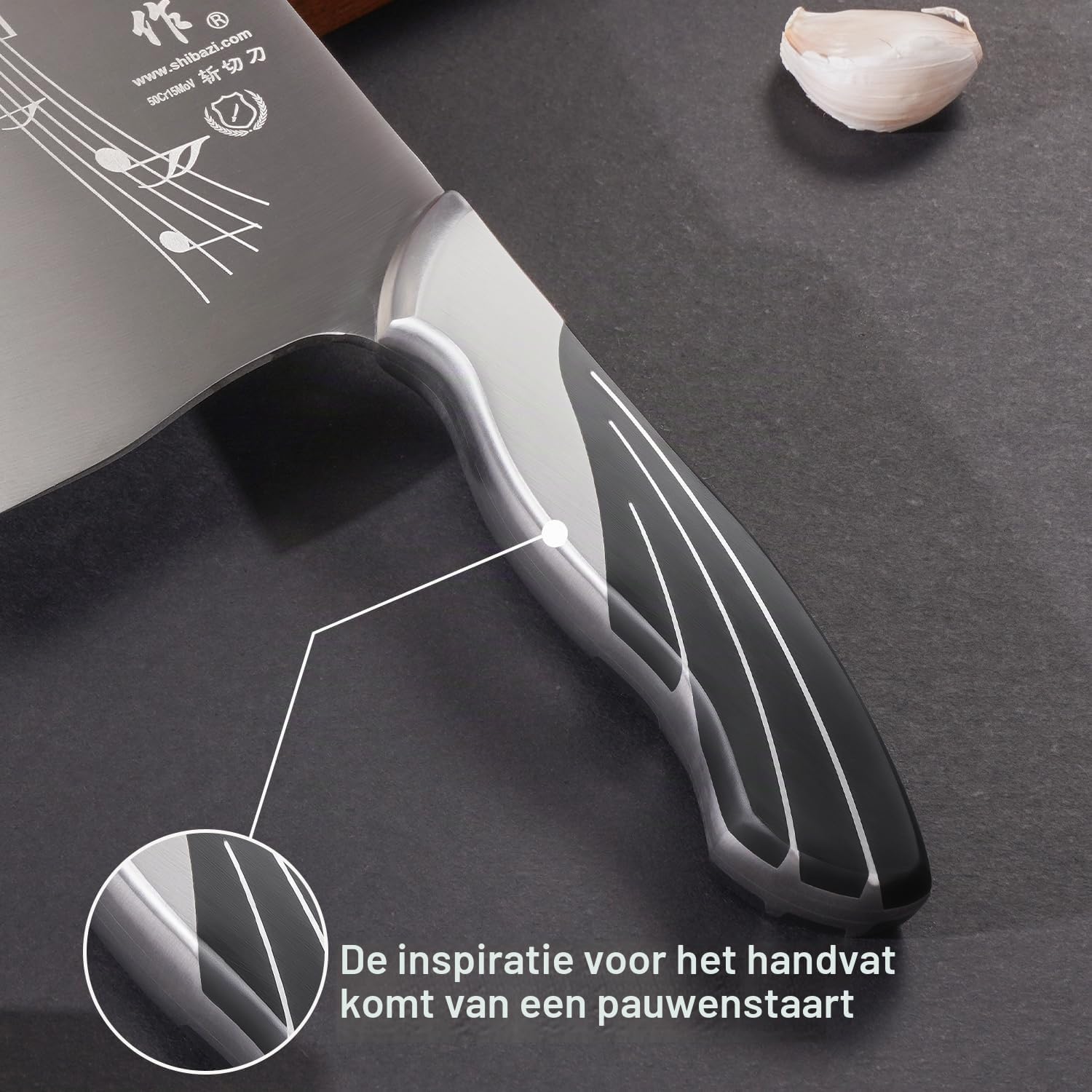 Detalle 1 de SHI BA ZI ZUO cleaver SL1309-AB vleesmes, 18 cm roestvrij staal