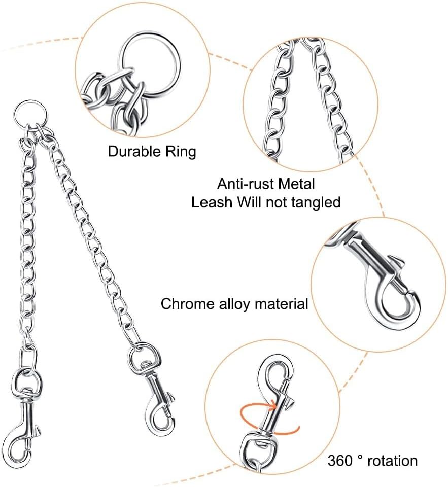 Detalle de Metal Double Dog Leash Coupler – 2 Way No Tangle, 360° Swivel for Two Dogs