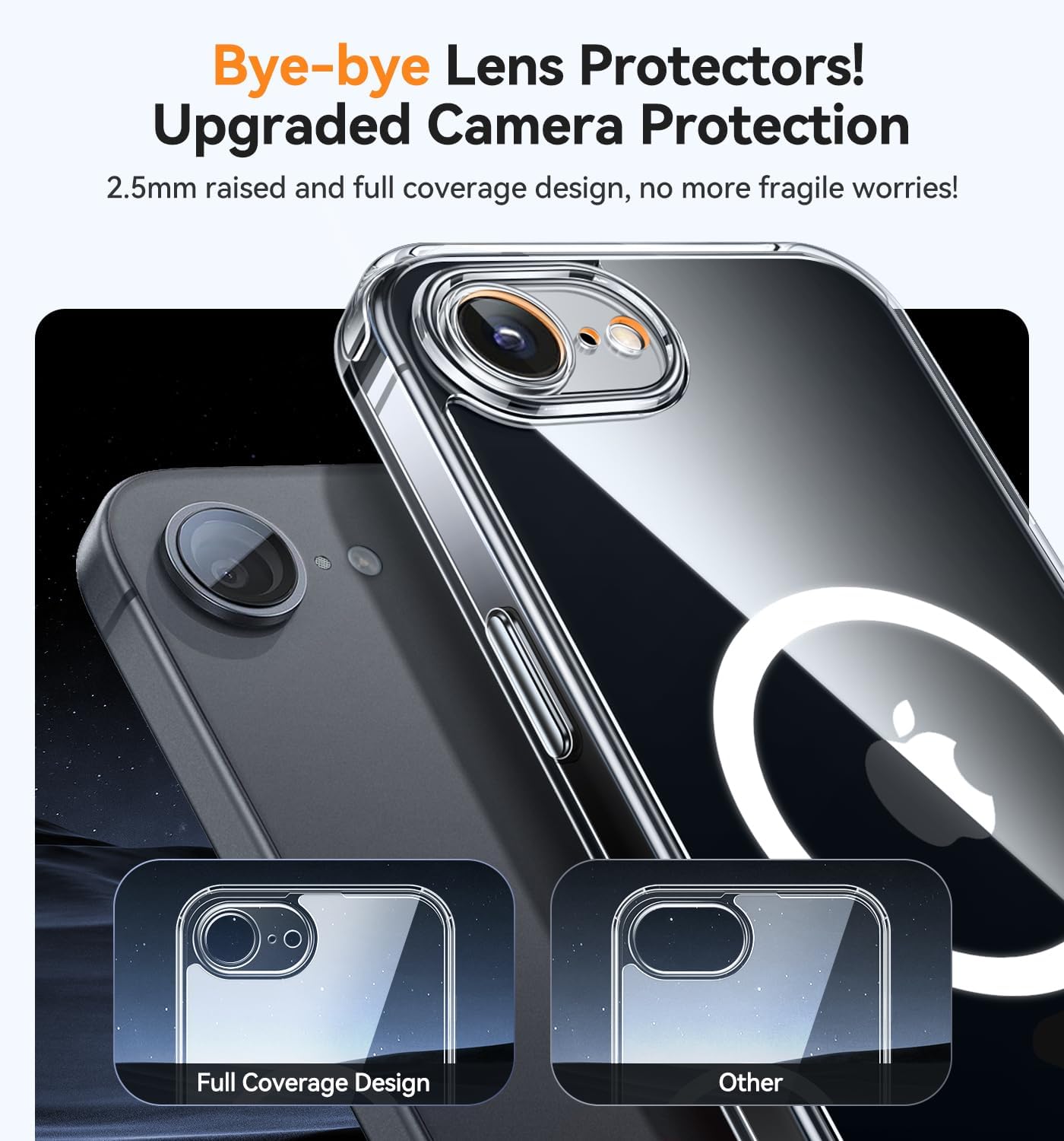 Detalle de CANSHN Hülle für iPhone 17e / 16e mit Kameraschutz, MagSafe & Stoßdämpfung (transparent)
