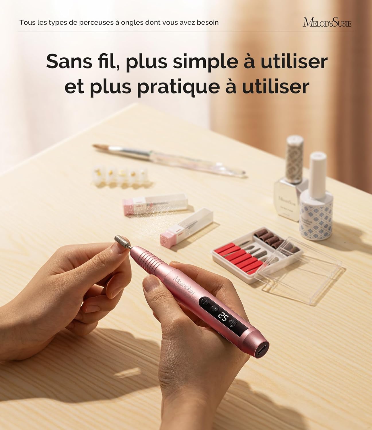 Thumbnail 5 de MelodySusie PC180G Lime à Ongle Électrique Sans Fil 25000 tr/min – Kit professionnel, rose