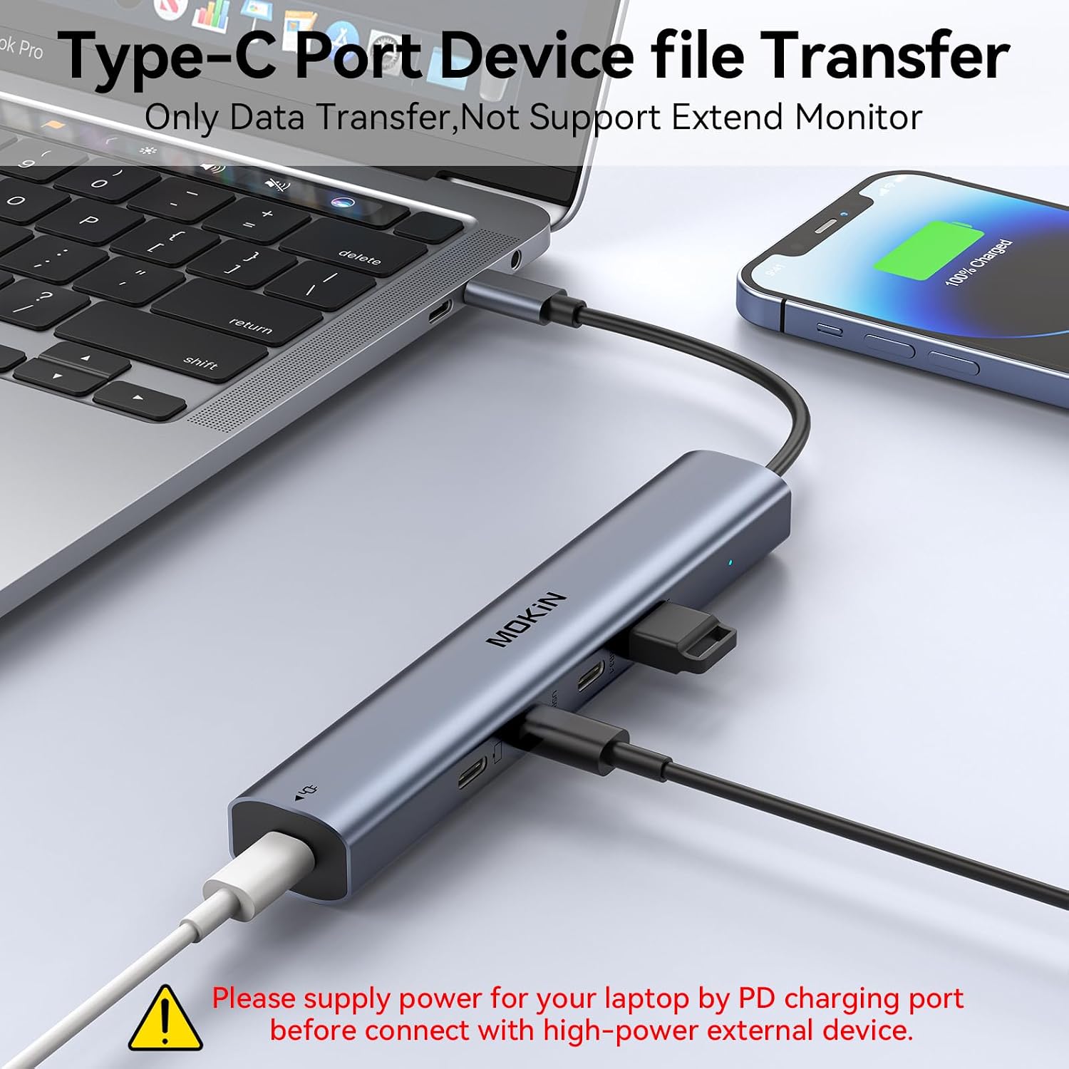 Detalle 1 de MOKiN 6-in-1 USB-C Hub, 4K HDMI at 60Hz, USB 3.0 and microSD