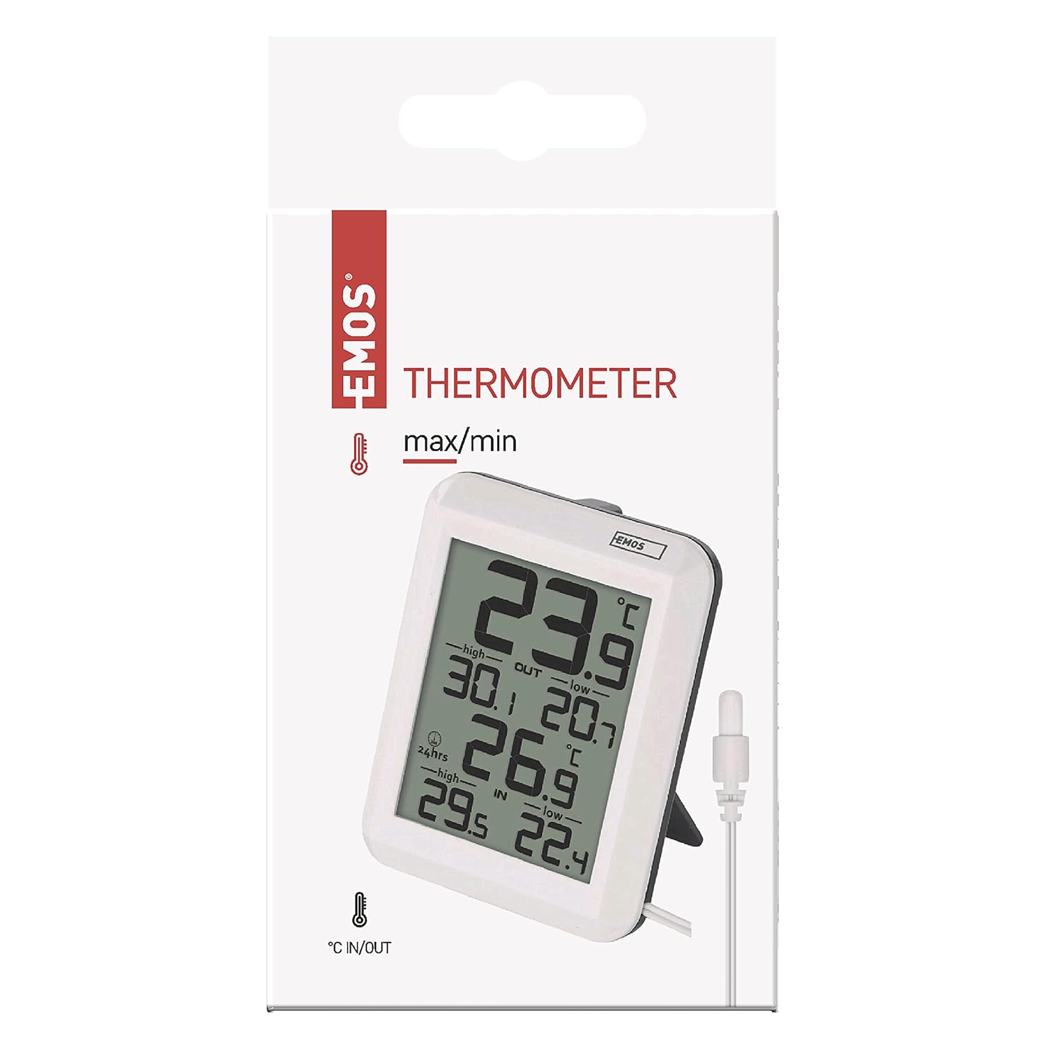 Detalle 2 de EMOS digitale binnen- en buitenthermometer met kabelsensor van 0,9 m en 24-uursgeheugen