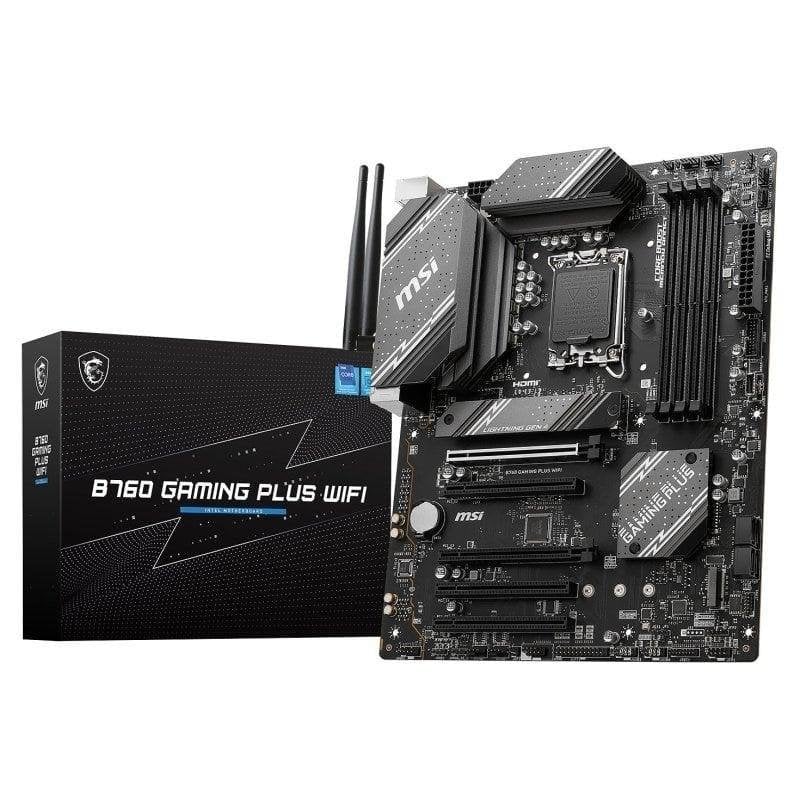 Detalle de MSI B760 GAMING PLUS WIFI: placa base ATX LGA 1700 con DDR5, WiFi 6E y 2.5 GbE