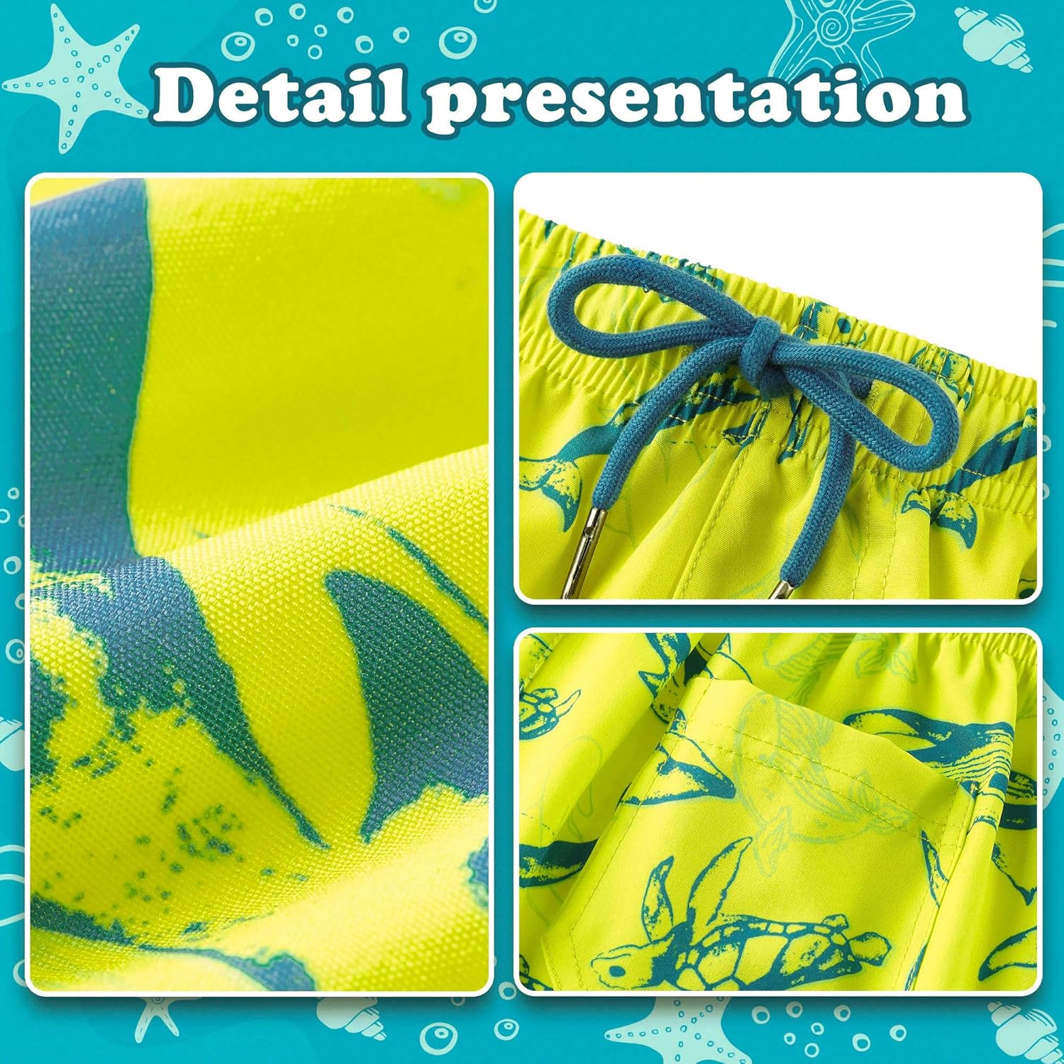 Detalle de UMELOK Boys Swim Trunks with Compression Liner – Toddler to Teens
