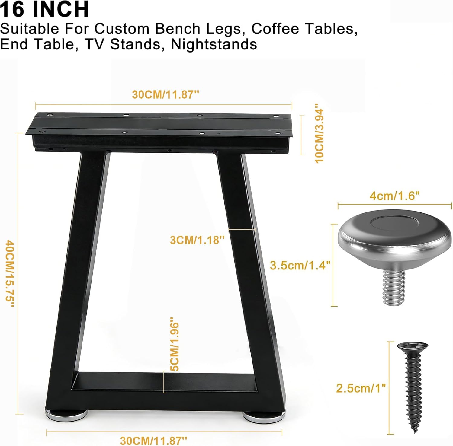 Detalle 2 de Likapop 16'' Metall-Tischbeine, T-Form, 2 Stück – 30 cm Breite x 40 cm Höhe, Schwarz
