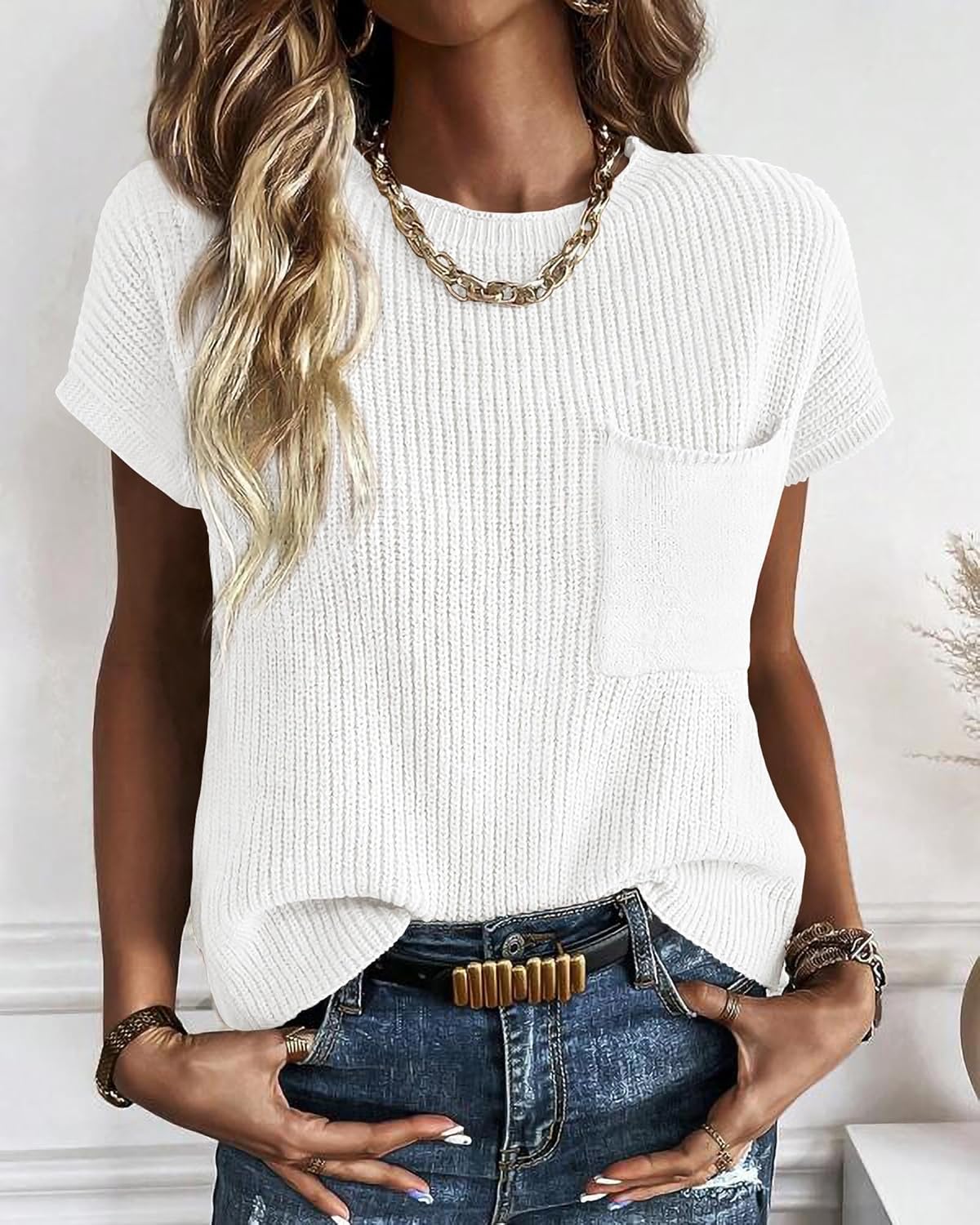 Thumbnail 3 de KIRUNDO Women’s Short Sleeve Cotton Knit Sweater Vest (Ribbed Pullover Tank)