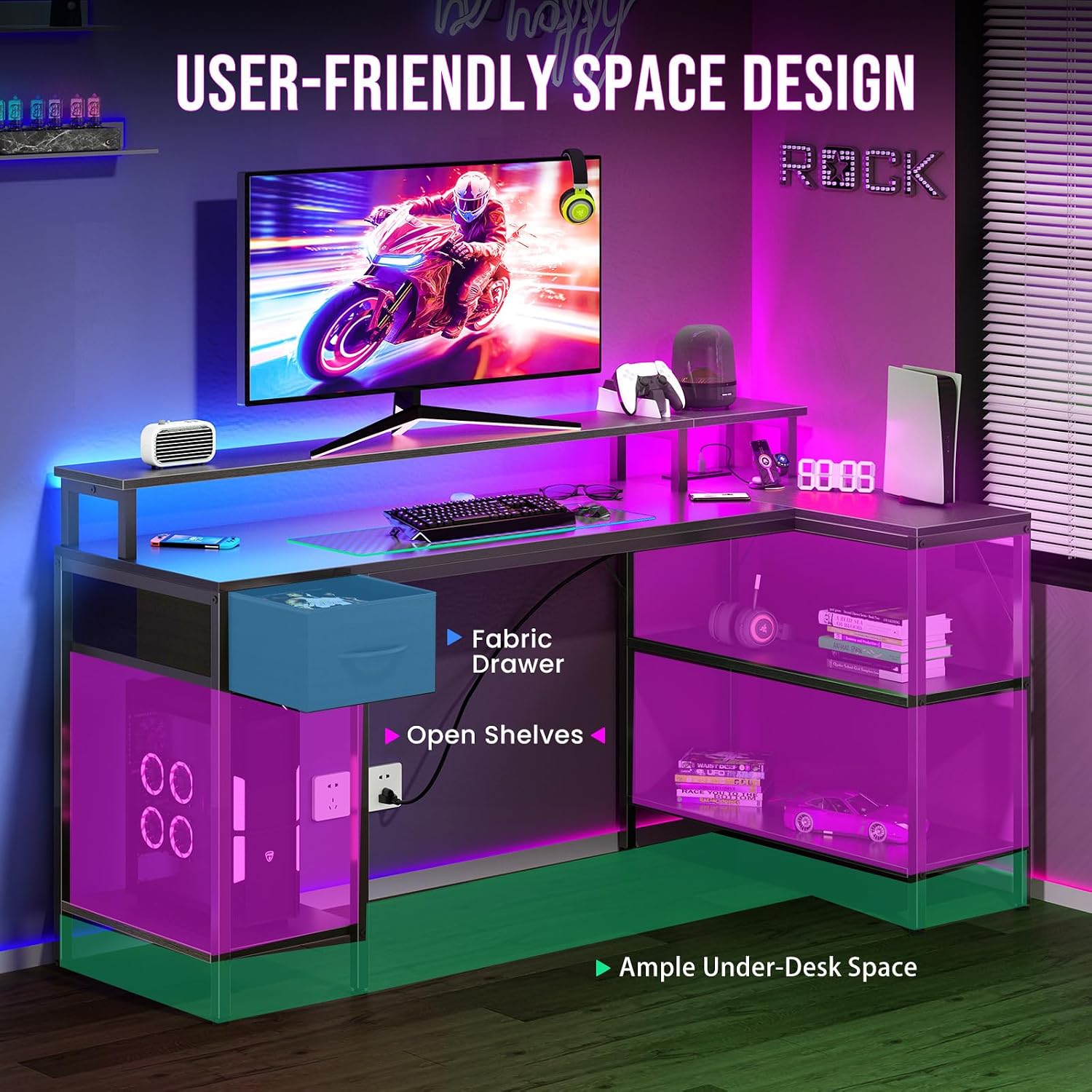 Detalle de OLIXIS L-Shaped Gaming Desk, 47 Inch