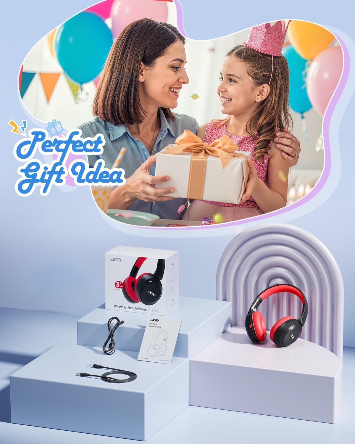 Thumbnail 4 de Acer OHR668(KR) Kids Bluetooth Headphones, 85/94 dB Limiter, Bluetooth 6.0