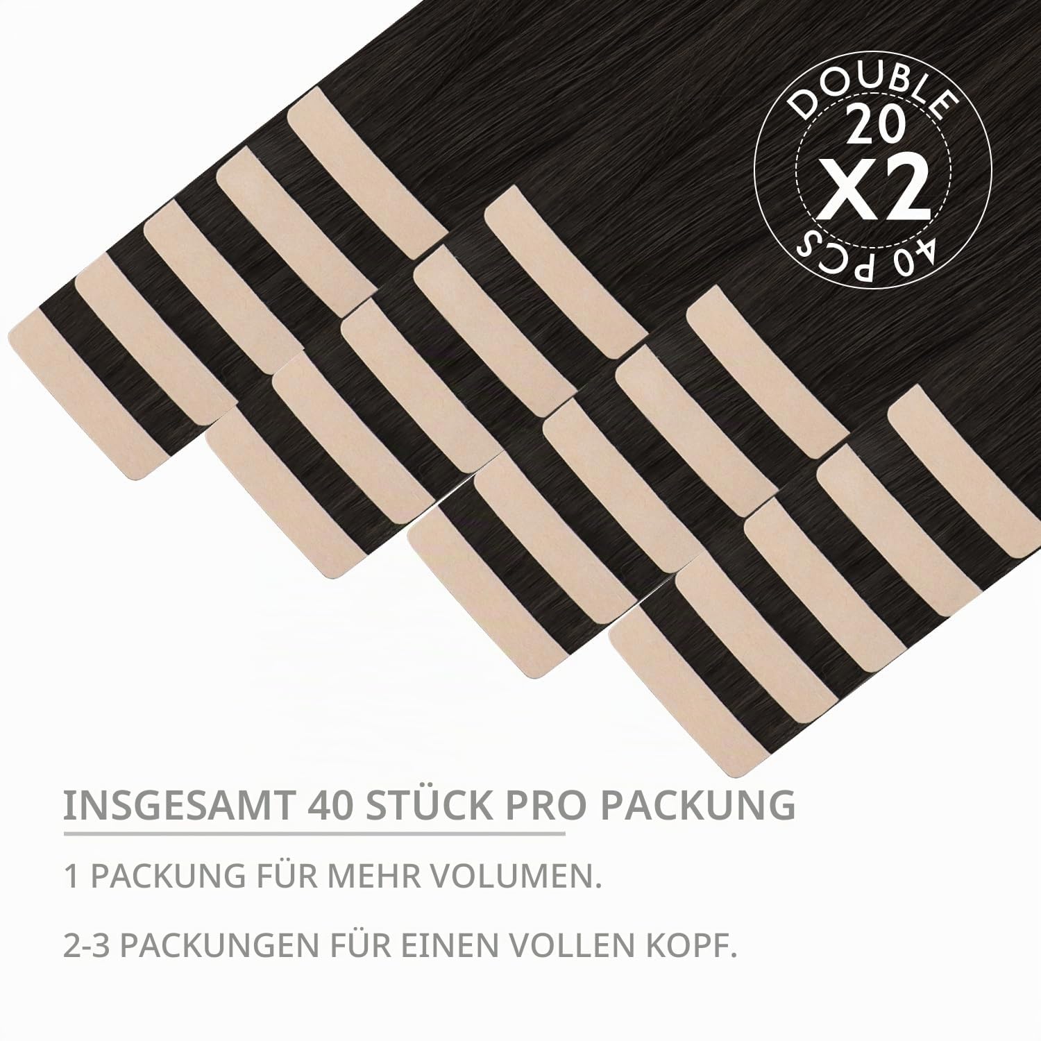 Detalle de WENNALIFE Echthaar Tape-In Extensions 30,5 cm Dunkelbraun, 40 Stück – Wiederverwendbare Haarverlängerungen mit unsichtbarem Klebeband